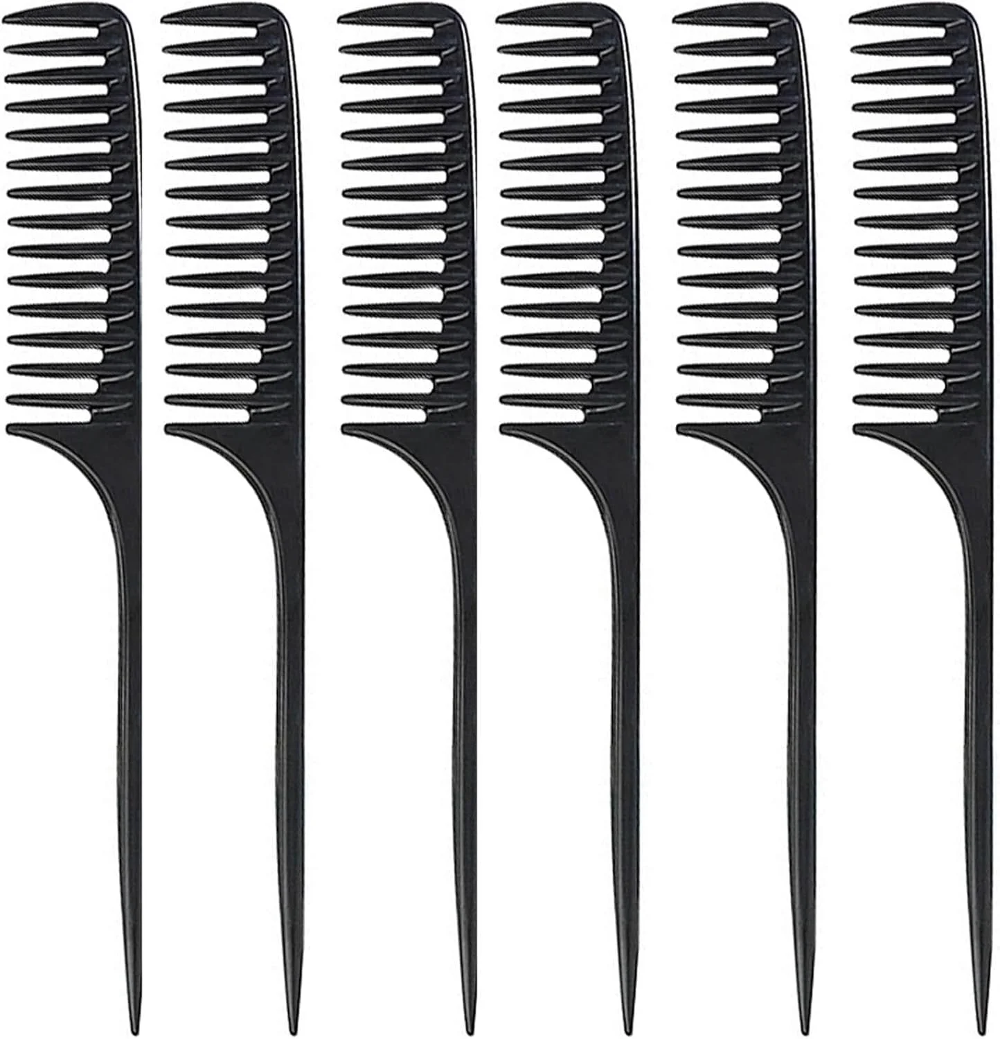 ست 6 عددی شانه های دندانه پهن دم موشی برای حالت دادن به مو - شانه های ضد الکتریسیته ساکن و مقاوم در برابر حرارت با نوک جداکننده برای موهای فر، خیس و انواع مو