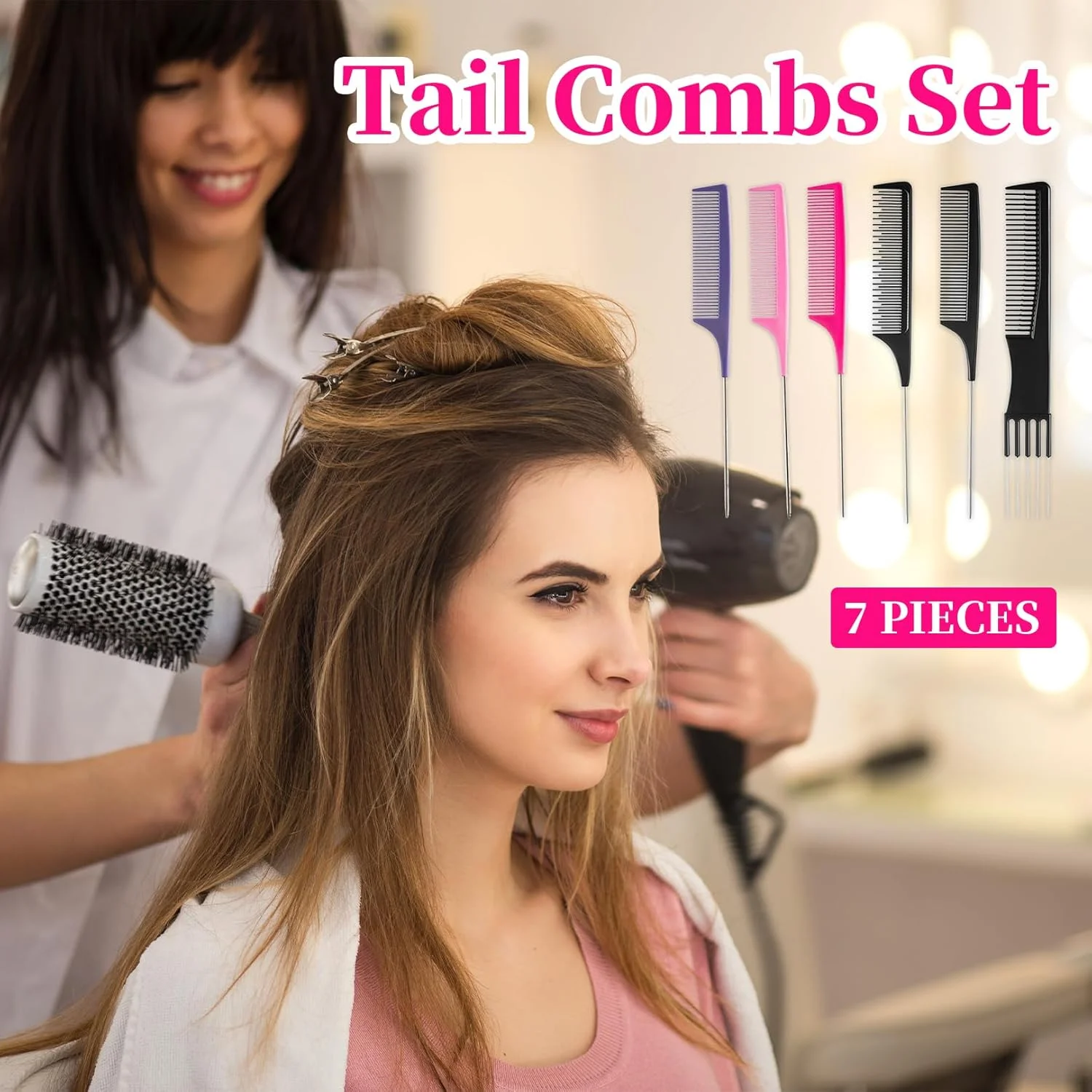 شانه مو 6 عددی، شانه دم موشی، شانه های دم دار ضد الکتریسیته ساکن، شانه آرایشگری دندانه ریز سالن، برای بافت مو، ابزارهای زیبایی حالت دهنده مو