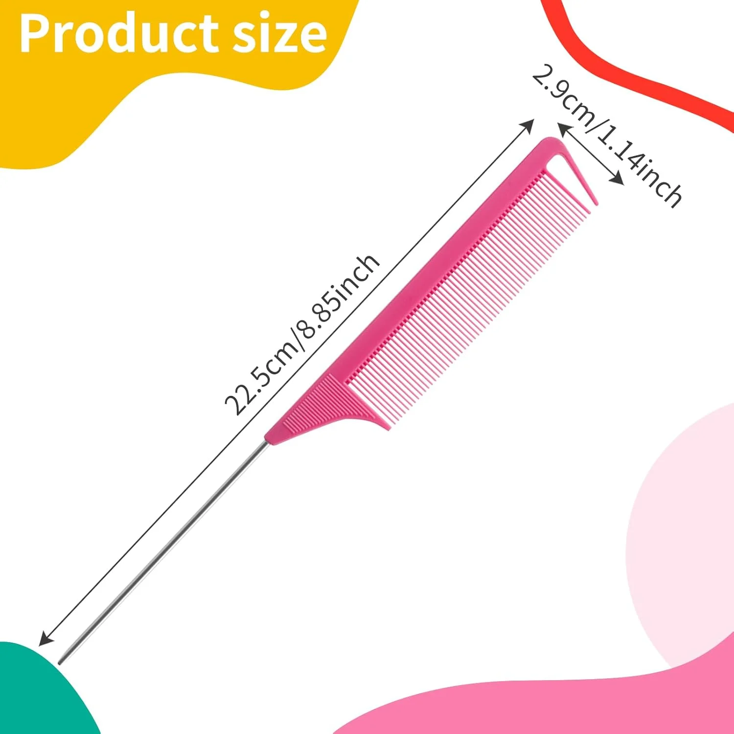 ست 5 عددی شانه مو - شانه‌های دم باریک ضد الکتریسیته ساکن - شانه‌های دندانه ریز - شانه‌های دم سوزنی جداکننده مو - شانه آرایشگری سالنی با دسته استیل ضد زنگ - شانه مو برای زنان و مردان
