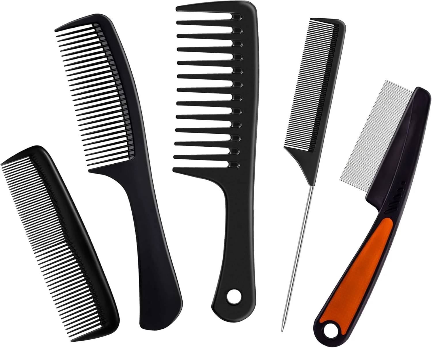 ست 5 عددی شانه های چند منظوره برای زنان و مردان، شانه دندانه پهن باز کننده گره، دم موشی، مراقبت از مو، ضد شوره، شانه دندانه ریز، شانه حالت دهنده برای انواع مو.