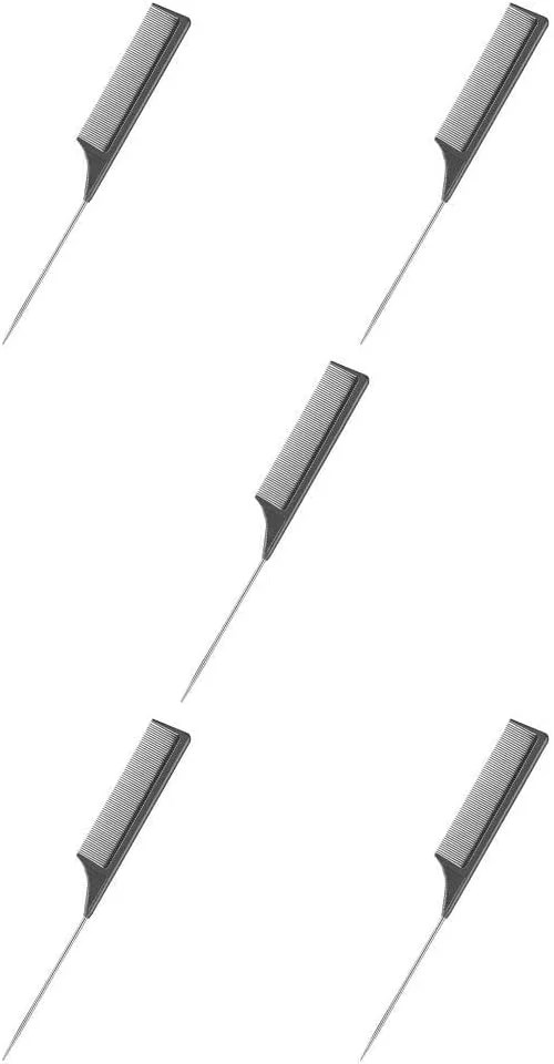 5 PCS Rat Tail Combs Carbon Fiber Metal Lightweight for Heat Durable Electrostatic Prevention Hair Pick for Evening Styling Up- Black