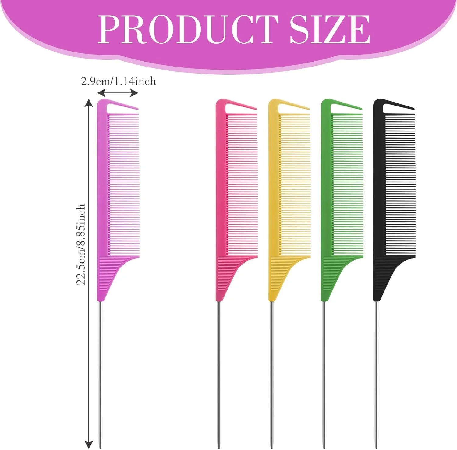 5 Pcs Tail Comb Hair Combs for Women Anti-Static Rat Tail Styling Highlighting Combs for Separating Hair Rat Comb Set Durable Lightweight (purple, rose, green, black, yellow)