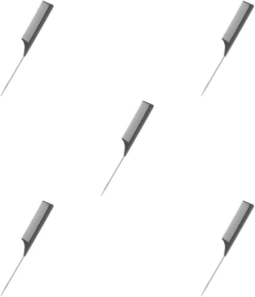 5 PCS Rat Tail Combs Carbon Fiber Metal Lightweight for Heat Durable Electrostatic Prevention Hair Pick for Evening Styling Up- Black