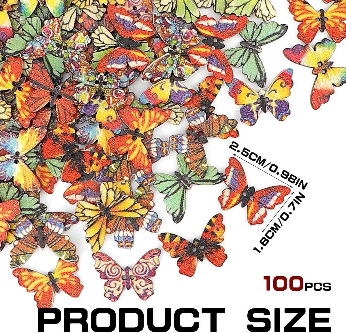 FERCAISH بسته 100 عددی دکمه های چوبی پروانه ای، دکمه های تزئینی پروانه ای رنگارنگ 2 سوراخه، دکمه های چوبی رنگ های مخلوط، برای صنایع دستی خیاطی DIY FERCAISH بسته 100 عددی دکمه های چوبی پروانه ای، دکمه های تزئینی پروانه ای رنگارنگ 2 سوراخه، دکمه های چوبی رنگ های مخلوط، برای صنایع دستی خیاطی DIY