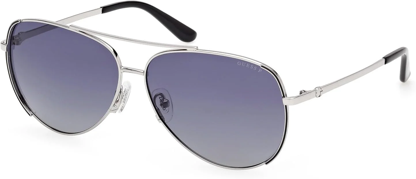 GUESS POLARIZED PILOT FULL RIM WOMEN'S SUNGLASSES, Silver, 62