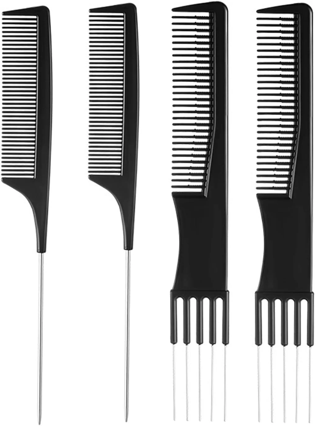 ست 4 عددی شانه مو براق، شامل شانه دم موشی، شانه تقسیم مو، شانه دم باریک، شانه حالت دهی حرفه ای، شانه زنانه، مناسب برای اکثر مدل های مو، از جمله موهای خشک و مرطوب