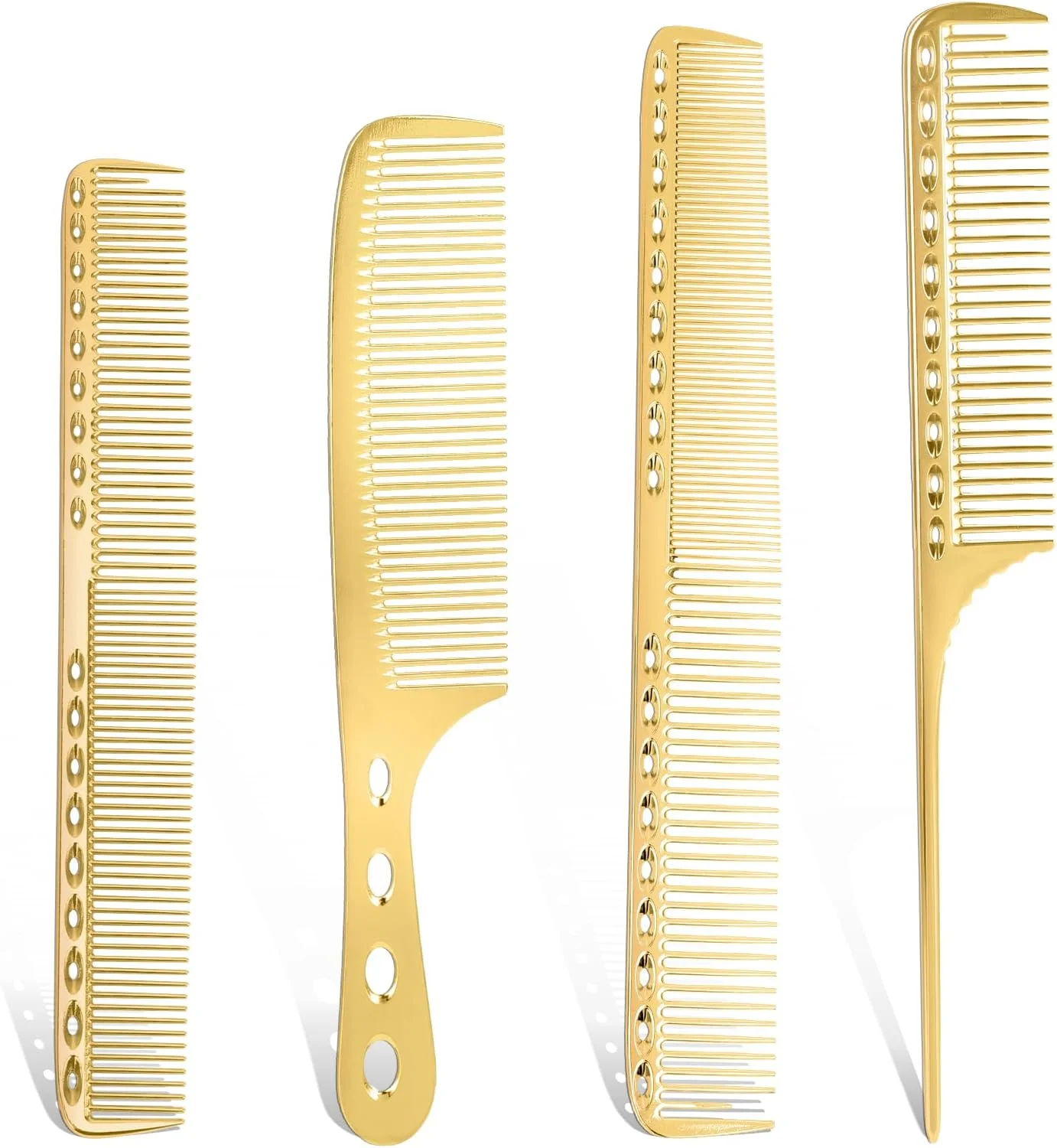 ست شانه حالت دهنده مو آلومینیوم فضایی 4 عددی، شانه های دندانه ریز فلزی ضد الکتریسیته ساکن، مناسب برای آرایشگران حرفه ای، ابزار زیبایی برای زنان و مردان (طلایی)