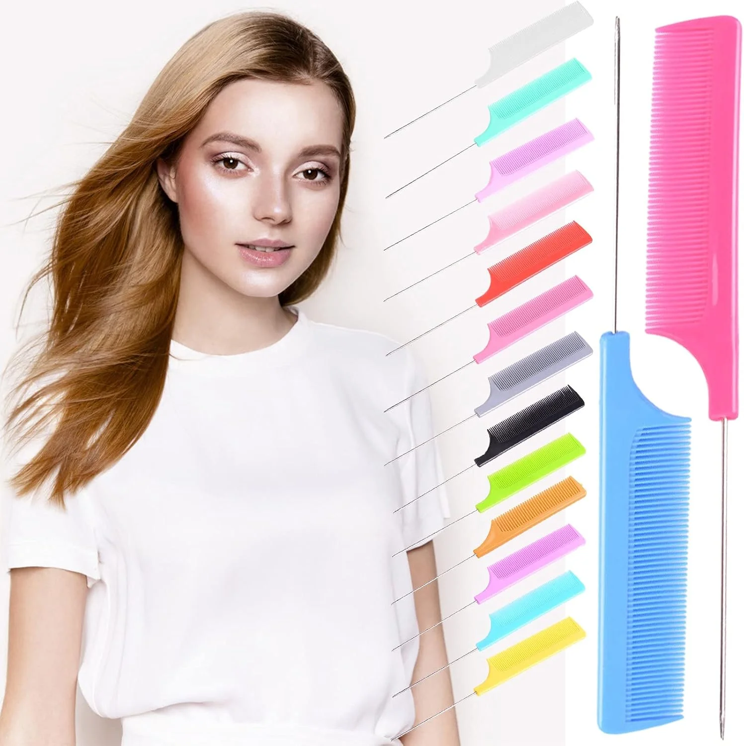 ست ۳ عددی شانه دم موشی، شانه های حالت دهنده آرایشگری برای زنان، شانه آرایشگری ضد الکتریسیته ساکن و مقاوم در برابر حرارت برای سالن های آرایش و منزل (B، مطابق تصویر)