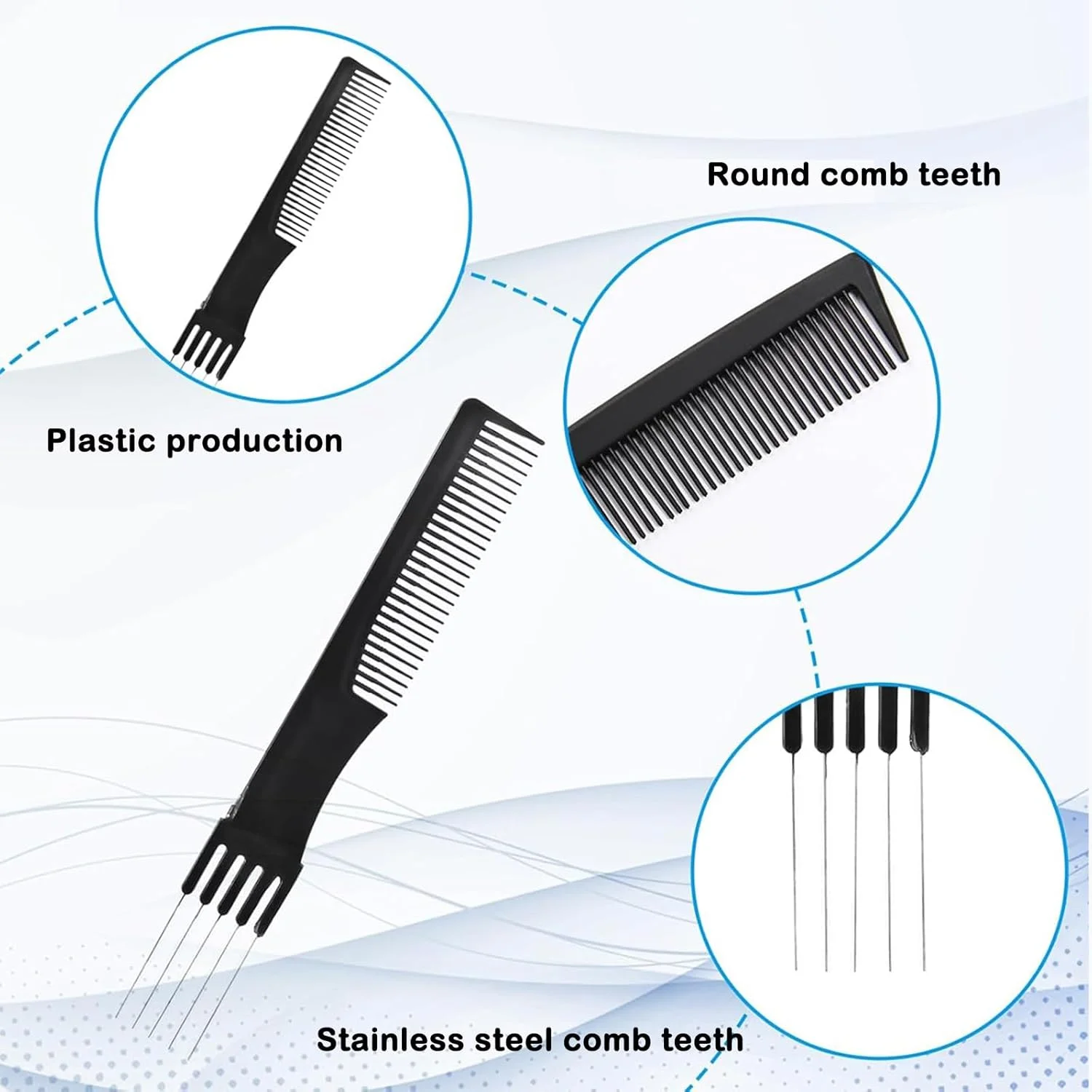 ست 4 عددی شانه مو براق، شامل شانه دم موشی، شانه تقسیم مو، شانه دم باریک، شانه حالت دهی حرفه ای، شانه زنانه، مناسب برای اکثر مدل های مو، از جمله موهای خشک و مرطوب