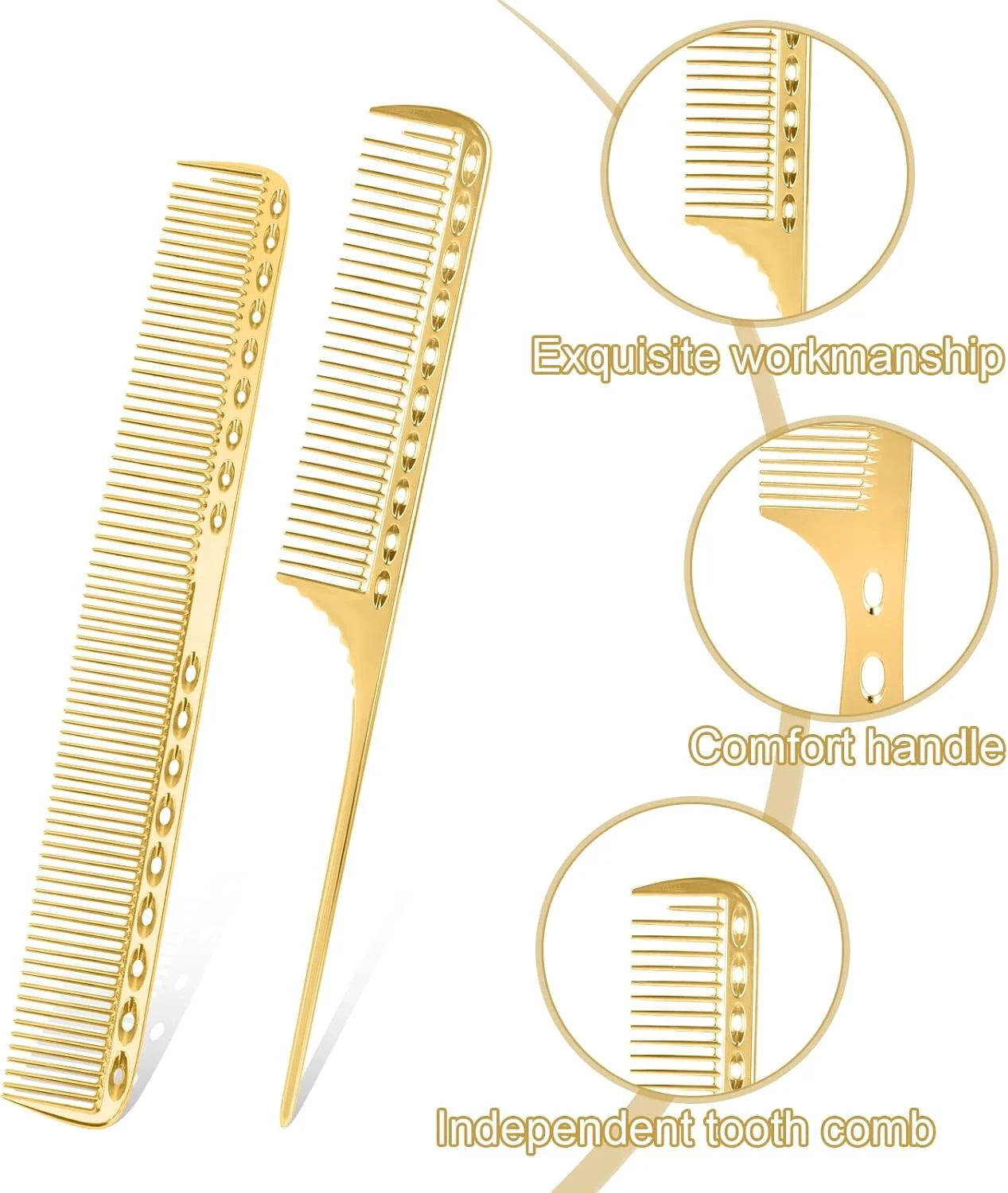 ست شانه حالت دهنده مو آلومینیوم فضایی 4 عددی، شانه های دندانه ریز فلزی ضد الکتریسیته ساکن، مناسب برای آرایشگران حرفه ای، ابزار زیبایی برای زنان و مردان (طلایی)