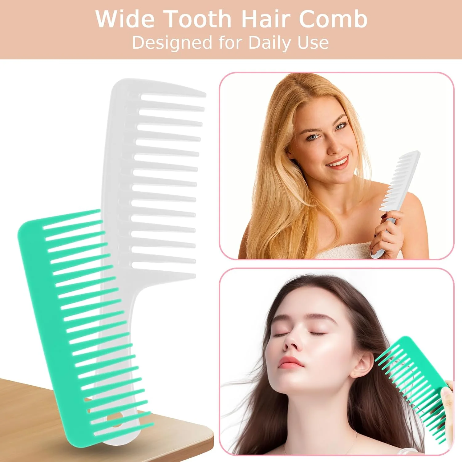 ست شانه مو 4 عددی برای زنان، شانه دندانه پهن باز کننده گره مو، شانه دم موشی دندانه ریز برای حالت دادن به موهای خیس، فر، ضخیم و نازک