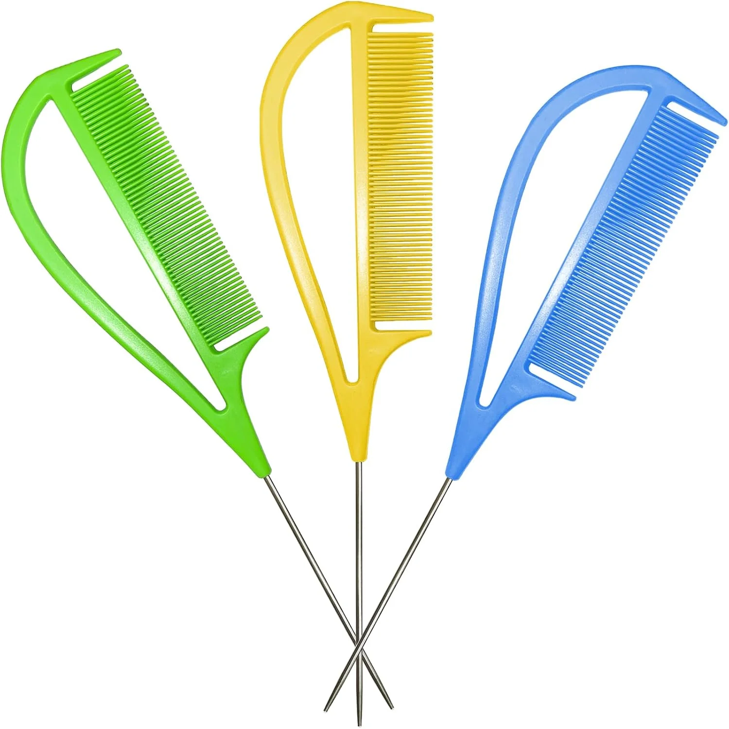 ست 3 عددی شانه دم باریک، شانه‌های حرفه‌ای هایلایت با دسته، شانه‌های دم موشی بلند، برس دندانه پهن مقاوم در برابر حرارت برای خانه، سالن‌ها، آرایشگاه‌ها