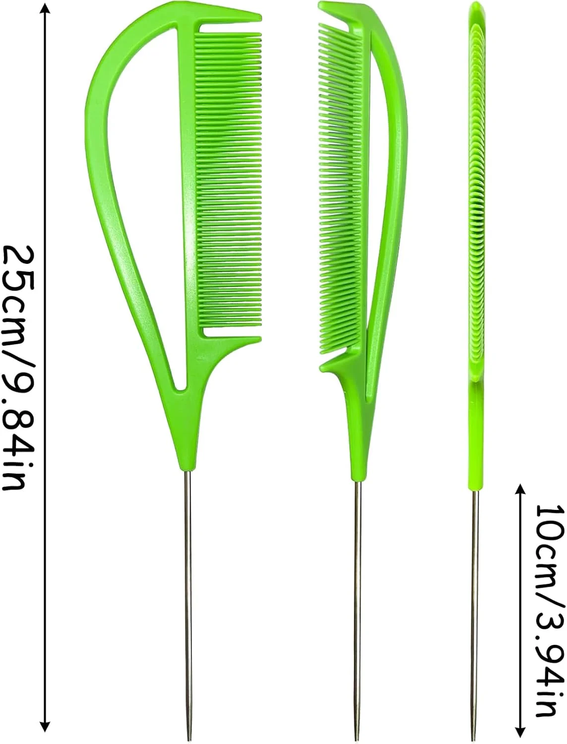 ست 3 عددی شانه دم باریک، شانه‌های حرفه‌ای هایلایت با دسته، شانه‌های دم موشی بلند، برس دندانه پهن مقاوم در برابر حرارت برای خانه، سالن‌ها، آرایشگاه‌ها