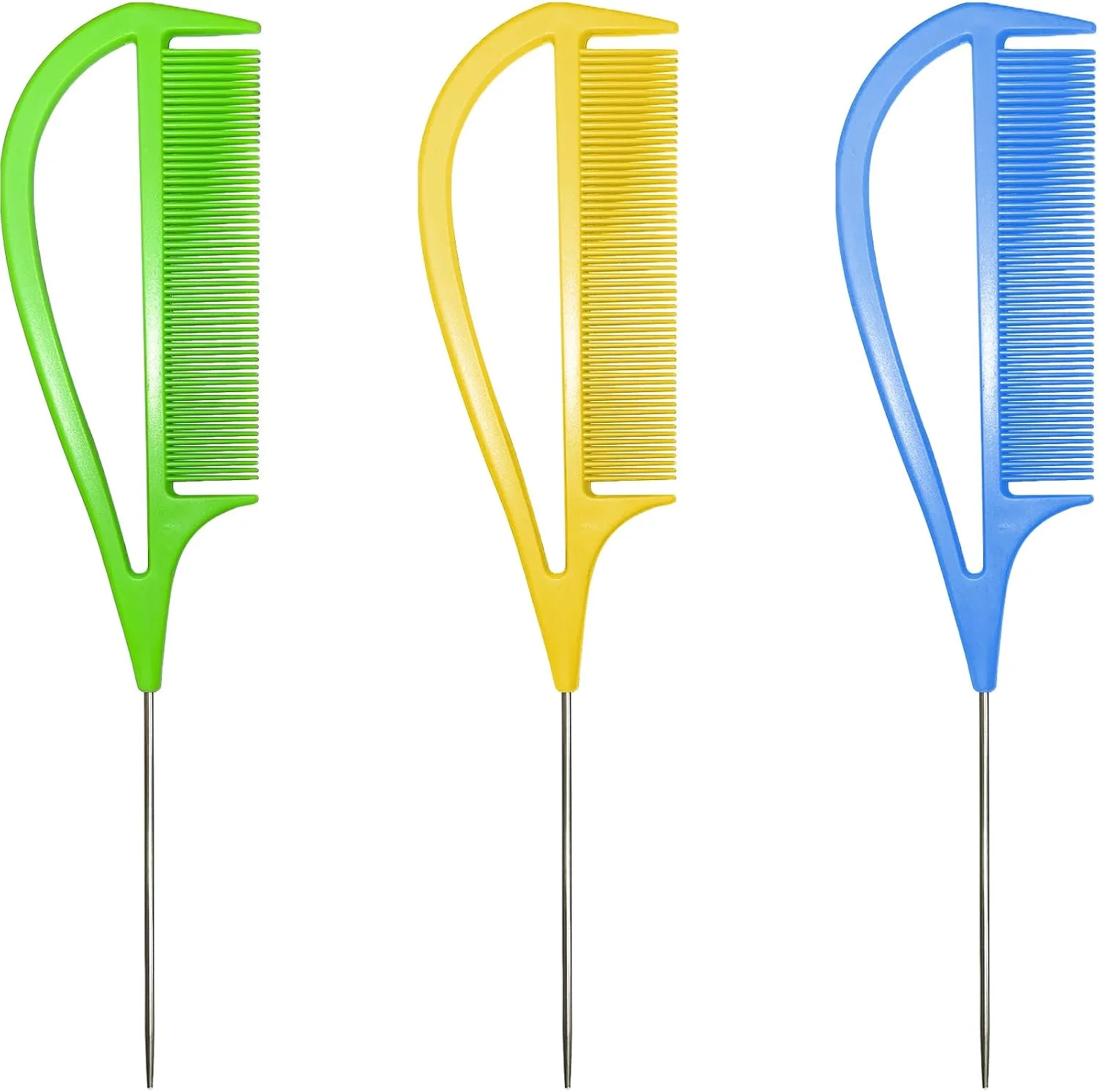 ست 3 عددی شانه دم باریک، شانه‌های حرفه‌ای هایلایت با دسته، شانه‌های دم موشی بلند، برس دندانه پهن مقاوم در برابر حرارت برای خانه، سالن‌ها، آرایشگاه‌ها