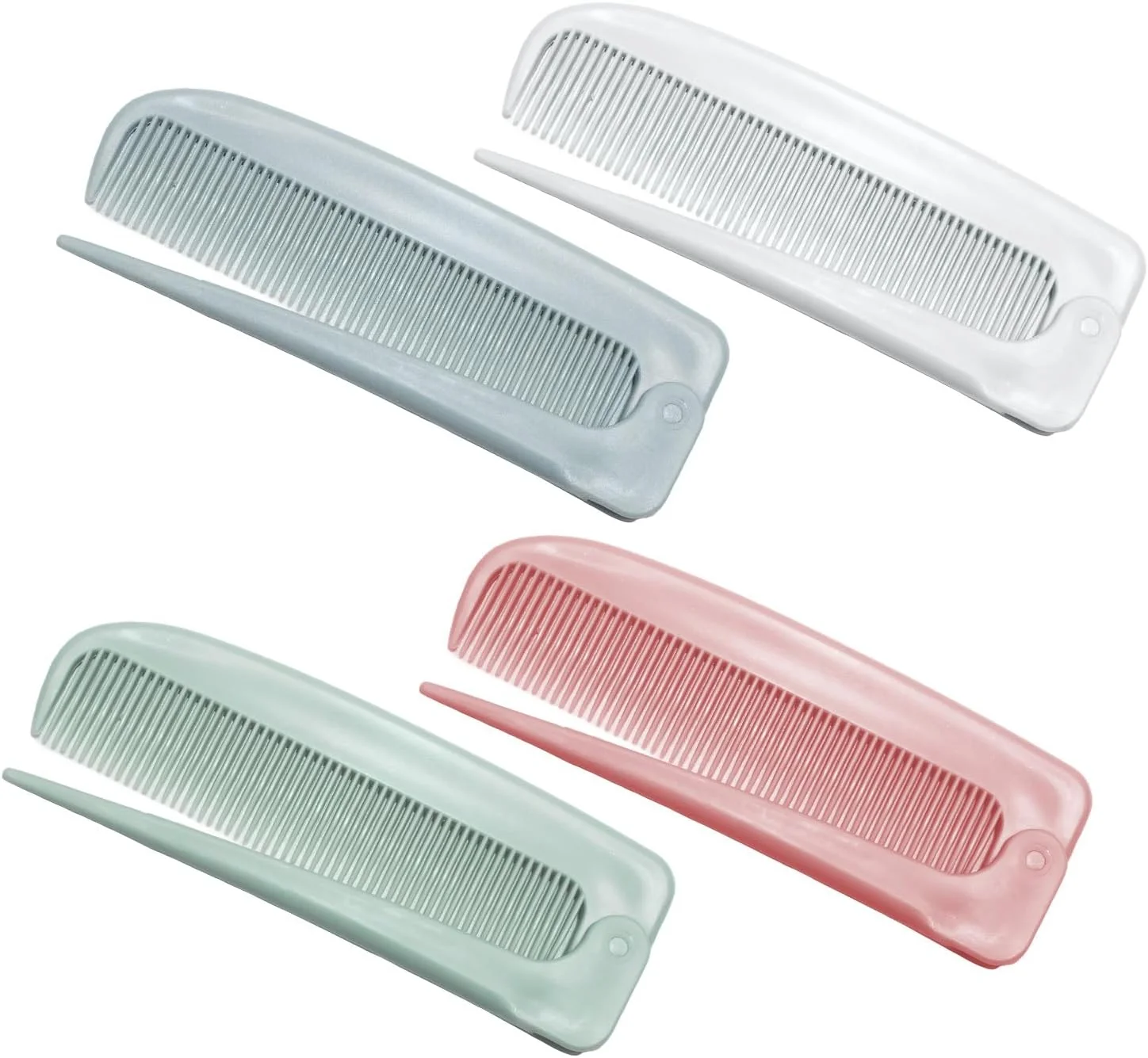 شانه های تقسیم مو، بسته 4 عددی، ابزارهای زیبایی حالت دهی مو، شانه های دم موشی، شانه تاشو مسافرتی، مناسب آرایشگران (سفید، صورتی، آبی روشن، سبز روشن)