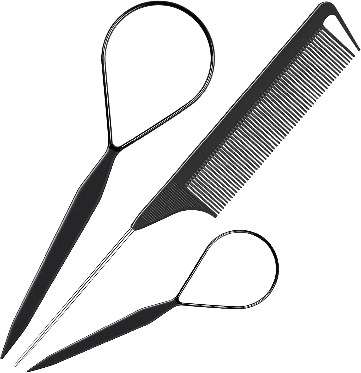 مجموعه 3 عددی ابزار حالت دهی مو شامل ابزار بافت فرانسوی، شانه دم باریک و شانه بافت فلزی، مشکی