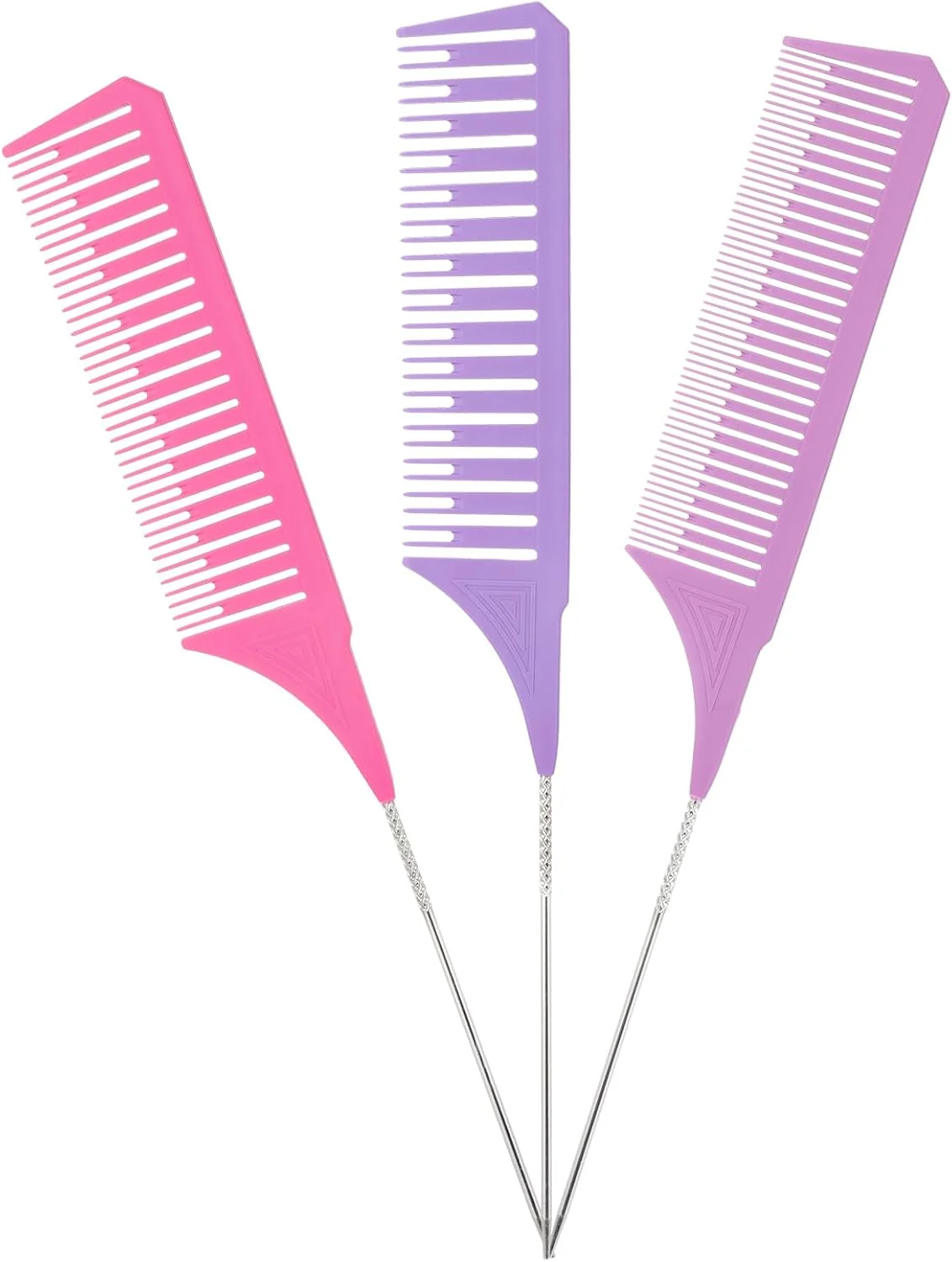 شانه فویلینگ 3 عددی برای هایلایت مو، شانه های بافت هایلایت دم موشی رنگارنگ 3 عددی برای هایلایت مو، شانه رنگ مو فلزی با پین فولادی بلند برای آرایشگر، سالن، آرایشگاه، استفاده خانگی