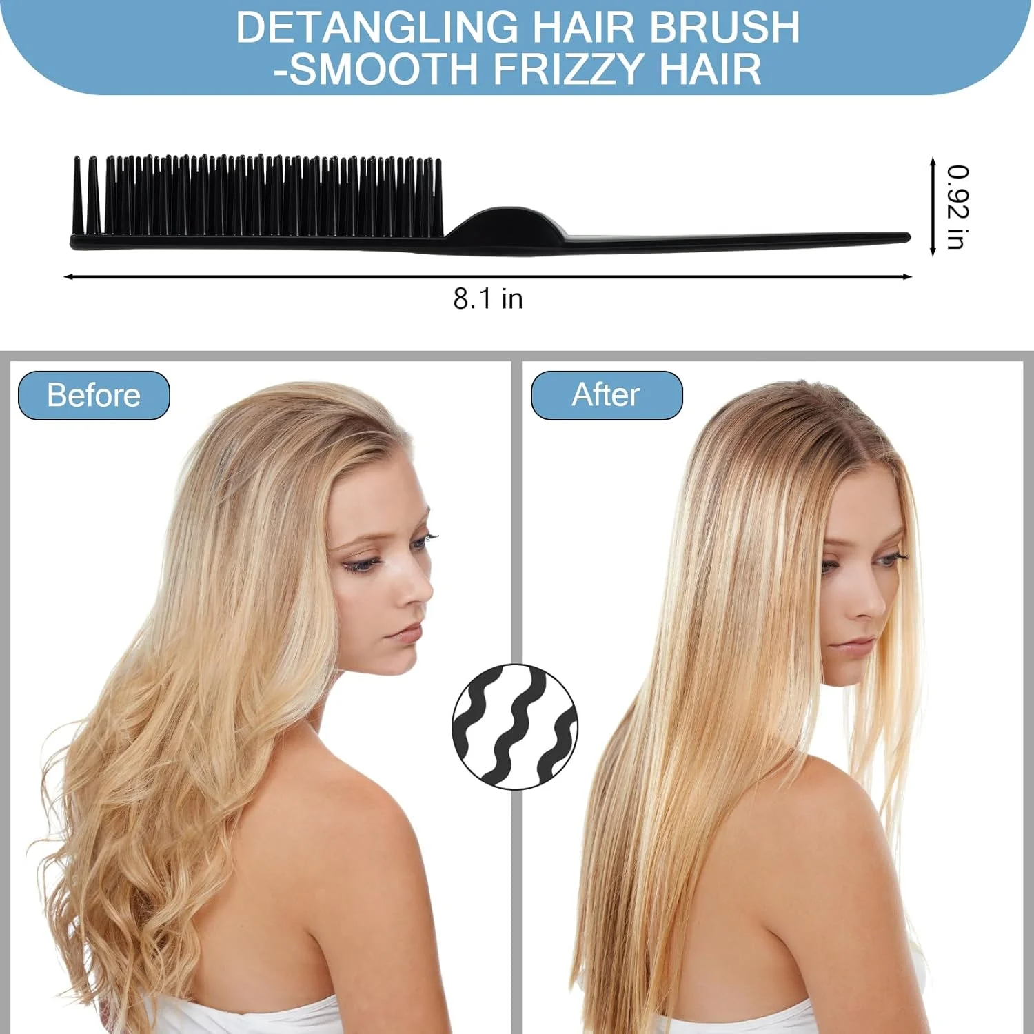 شانه مو سیمپور 3 ردیفه برای باز کردن گره موهای فر و طبیعی، برس حالت دهنده مو با موهای نایلونی، شانه پوش دهنده، شانه دم موشی برای زنان و مردان - مشکی