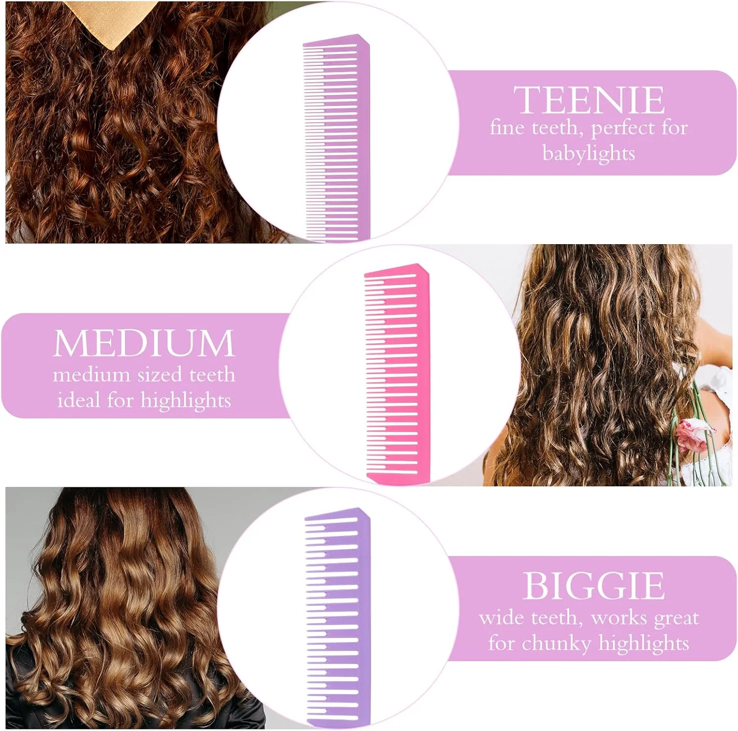 شانه فویلینگ 3 عددی برای هایلایت مو، شانه های بافت هایلایت دم موشی رنگارنگ 3 عددی برای هایلایت مو، شانه رنگ مو فلزی با پین فولادی بلند برای آرایشگر، سالن، آرایشگاه، استفاده خانگی