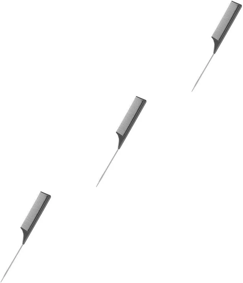 ست 3 عددی شانه دم موشی فیبر کربنی فلزی سبک وزن، مقاوم در برابر حرارت، ضد الکتریسیته ساکن، مناسب برای حالت دادن و آرایش مو - مشکی