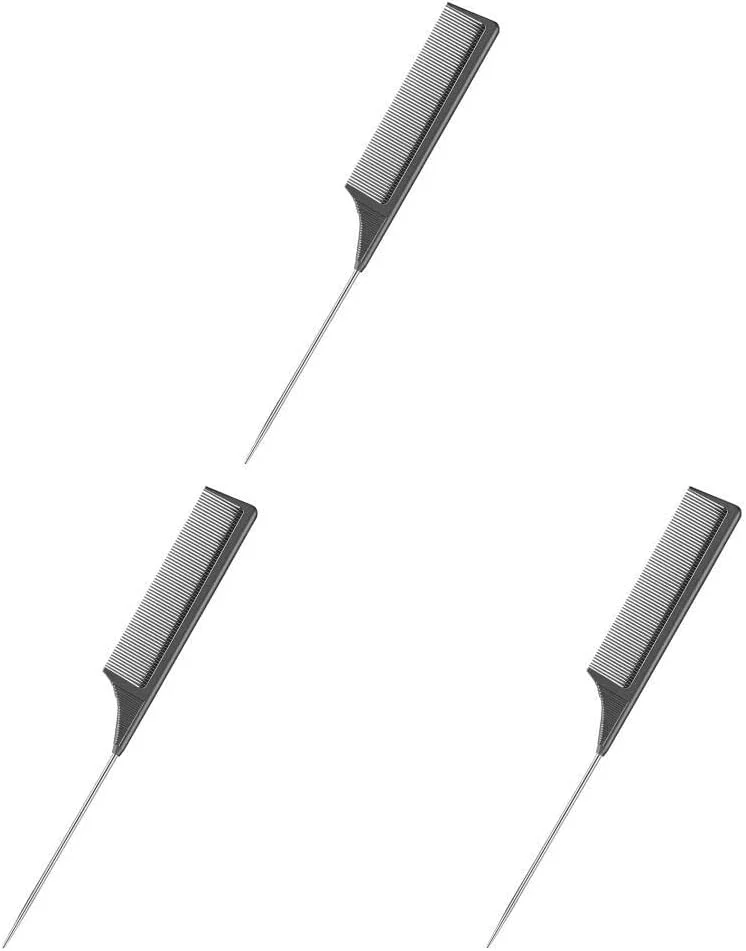 ست 3 عددی شانه دم موشی فیبر کربنی فلزی سبک وزن، مقاوم در برابر حرارت، ضد الکتریسیته ساکن، مناسب برای حالت دادن و آرایش مو - مشکی