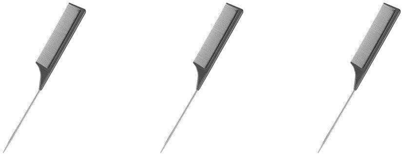 ست 3 عددی شانه دم موشی فیبر کربنی فلزی سبک وزن، مقاوم در برابر حرارت، ضد الکتریسیته ساکن، مناسب برای حالت دادن و آرایش مو - مشکی