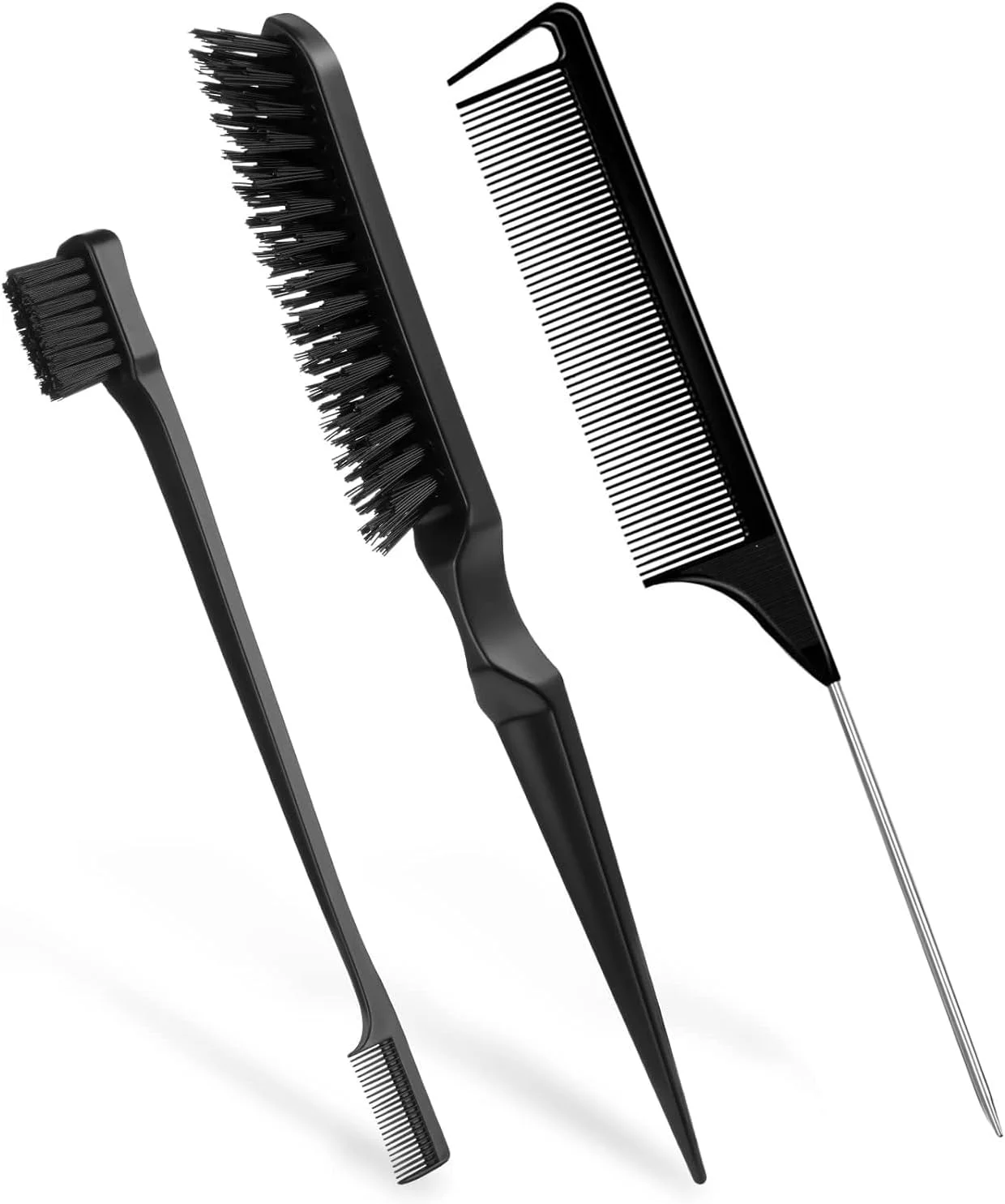 ست شانه حالت دهنده مو Slick، 3 تکه، شامل برس مویی پلاستیکی Slick، شانه دم موشی و برس دو طرفه برای مرتب کردن موها و حالت دادن به موهای وز (مشکی)