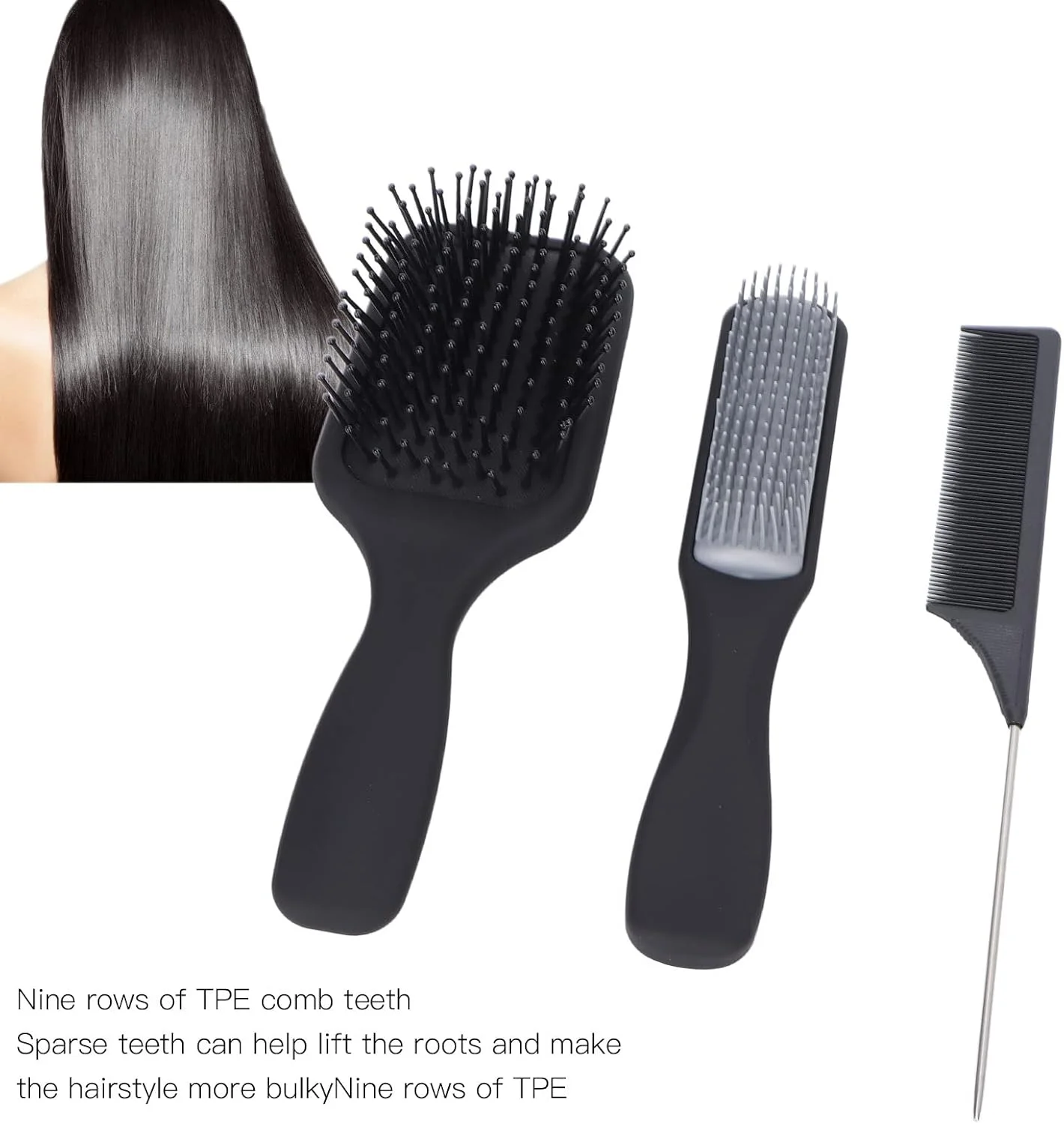 ست شانه مو شامل 3 عدد شانه دم موشی، شانه حالت دهنده مو، شانه نوک تیز، شانه نه ردیفه مو، شانه کیسه هوا (مدل 1)