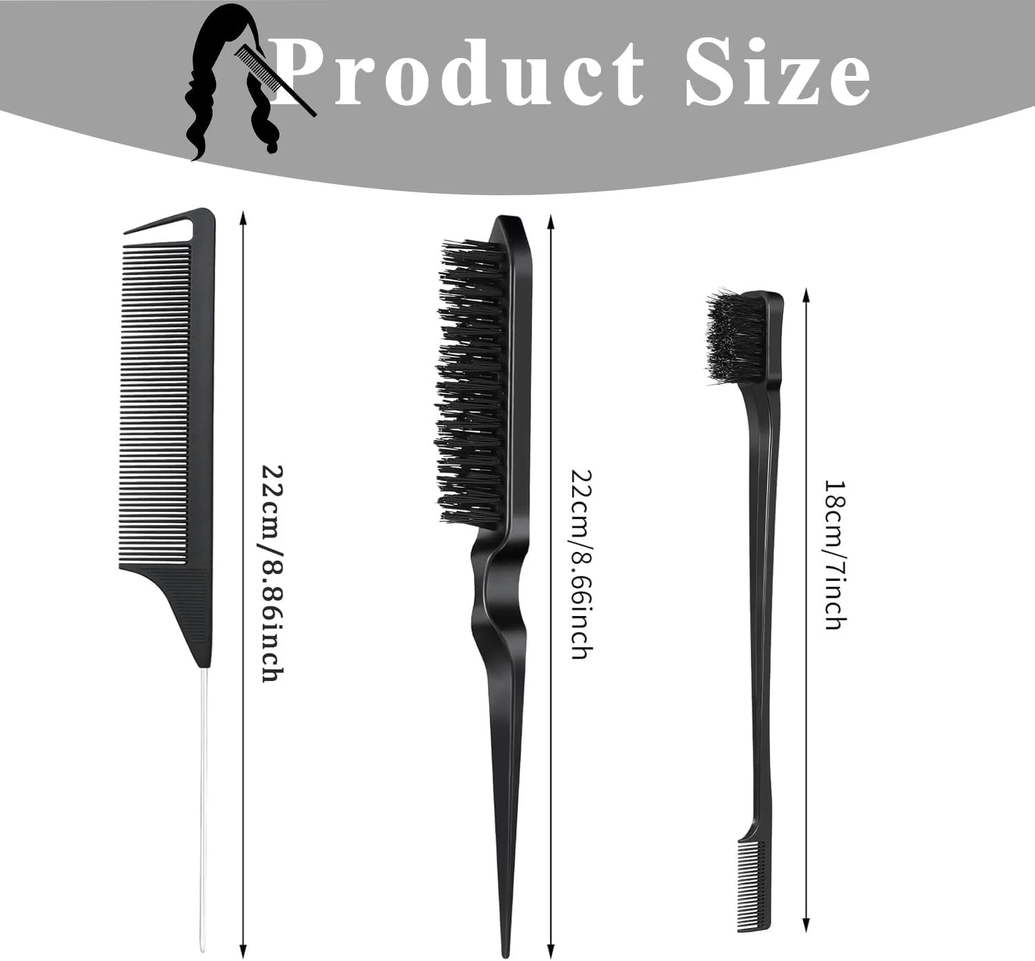 ست شانه حالت دهنده مو Slick، 3 تکه، شامل برس مویی پلاستیکی Slick، شانه دم موشی و برس دو طرفه برای مرتب کردن موها و حالت دادن به موهای وز (مشکی)