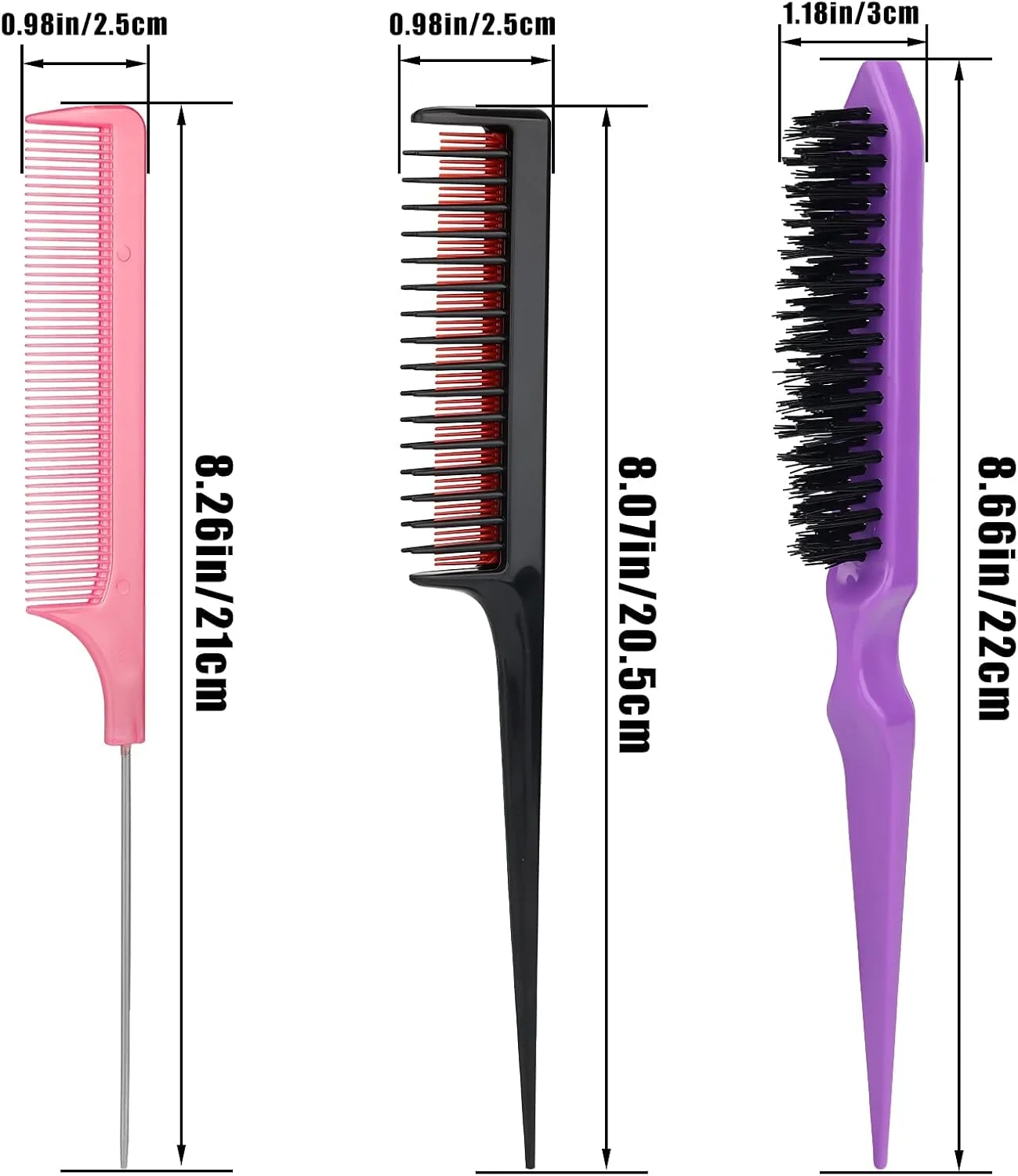 ست شانه پوش دهنده مو 3 عددی، شانه دم موشی حرفه ای برای حالت دادن به مو، شانه پوش سه تایی برای پوش دادن، صاف کردن، برس زدن، شانه کردن و حالت دادن به مو