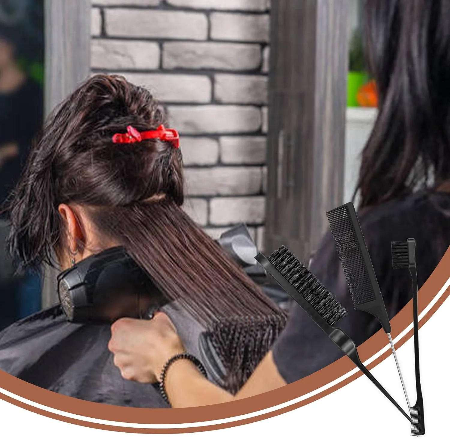 ست برس پوش دهنده مو 3 عددی، شامل برس لبه و شانه، برس موی زبر، شانه پوش دهنده، شانه های حالت دهنده، شانه دم موشی محکم برای موی زنان، نوزادان و کودکان (مشکی)