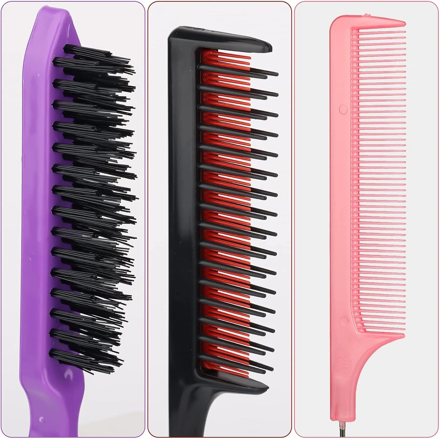 ست شانه پوش دهنده مو 3 عددی، شانه دم موشی حرفه ای برای حالت دادن به مو، شانه پوش سه تایی برای پوش دادن، صاف کردن، برس زدن، شانه کردن و حالت دادن به مو