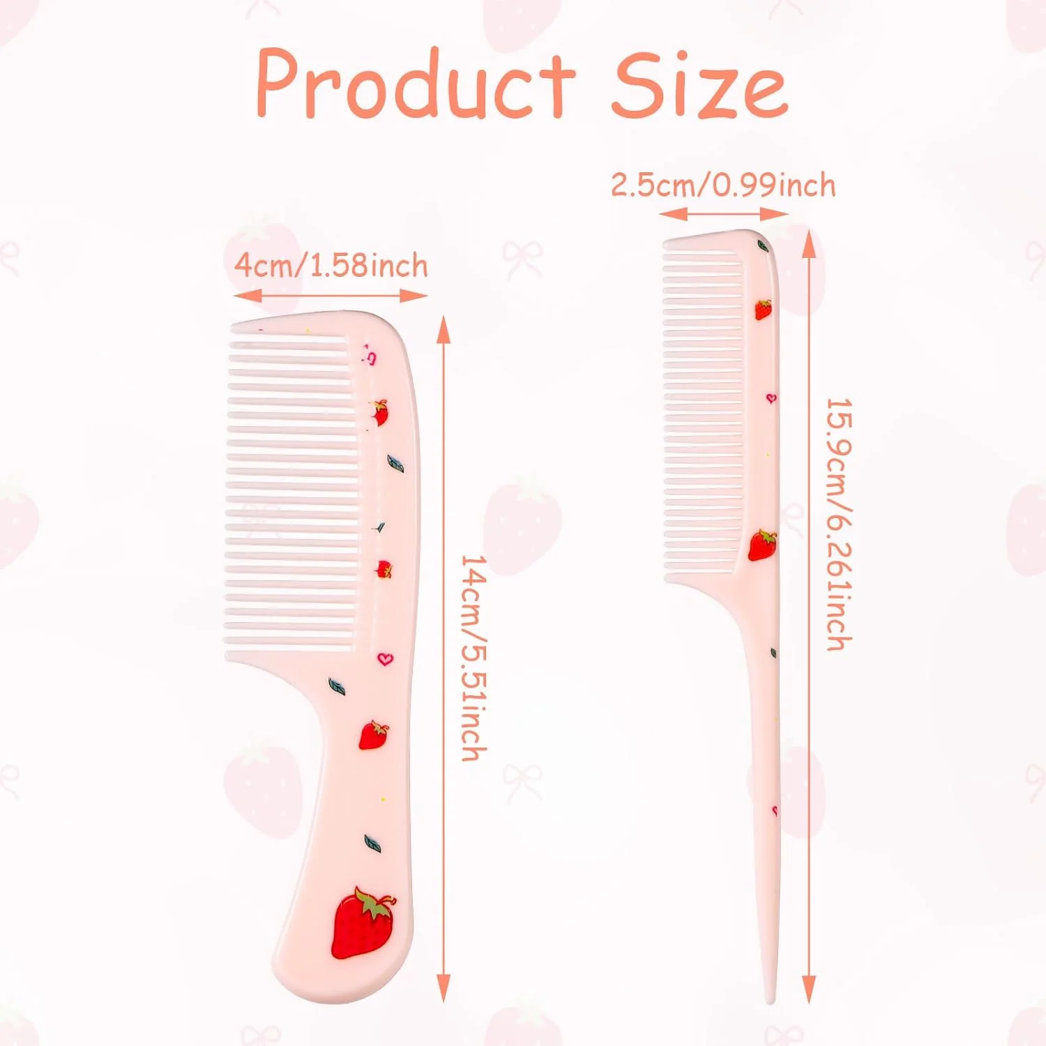 ست شانه موی فانتزی دو تکه، شانه توت فرنگی صورتی، شانه دندانه ریز و شانه دم موشی، شانه مو، شانه کوچک مناسب کودکان نوپا و دختران، شانه فرق باز کن مو برای زنان، دختران، کودکان، مناسب برای انواع مو