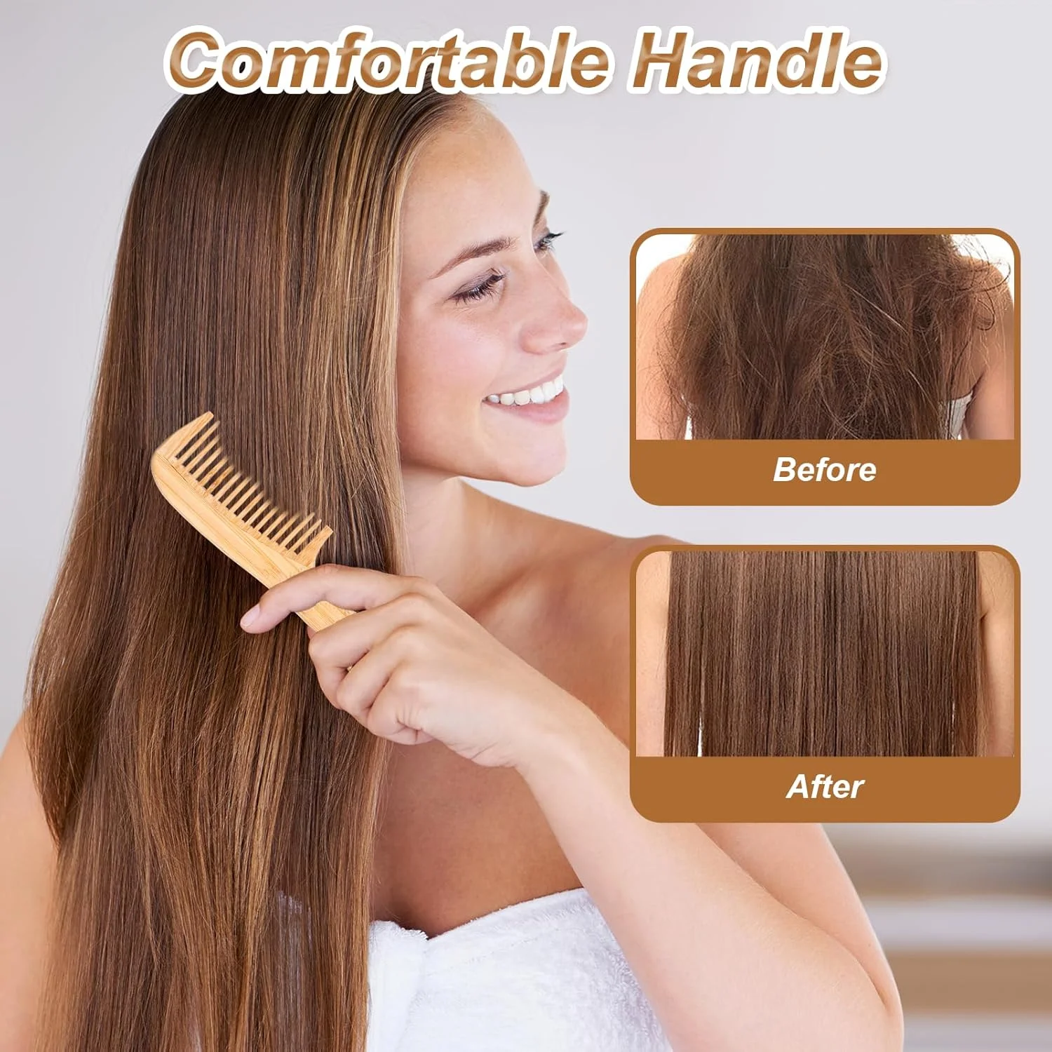 ست شانه بامبو 3 عددی، شانه چوبی طبیعی برای زنان، شانه ضد الکتریسیته ساکن، شانه چوبی دندانه پهن، شانه دم موشی برای باز کردن گره مو و حالت دادن به مو