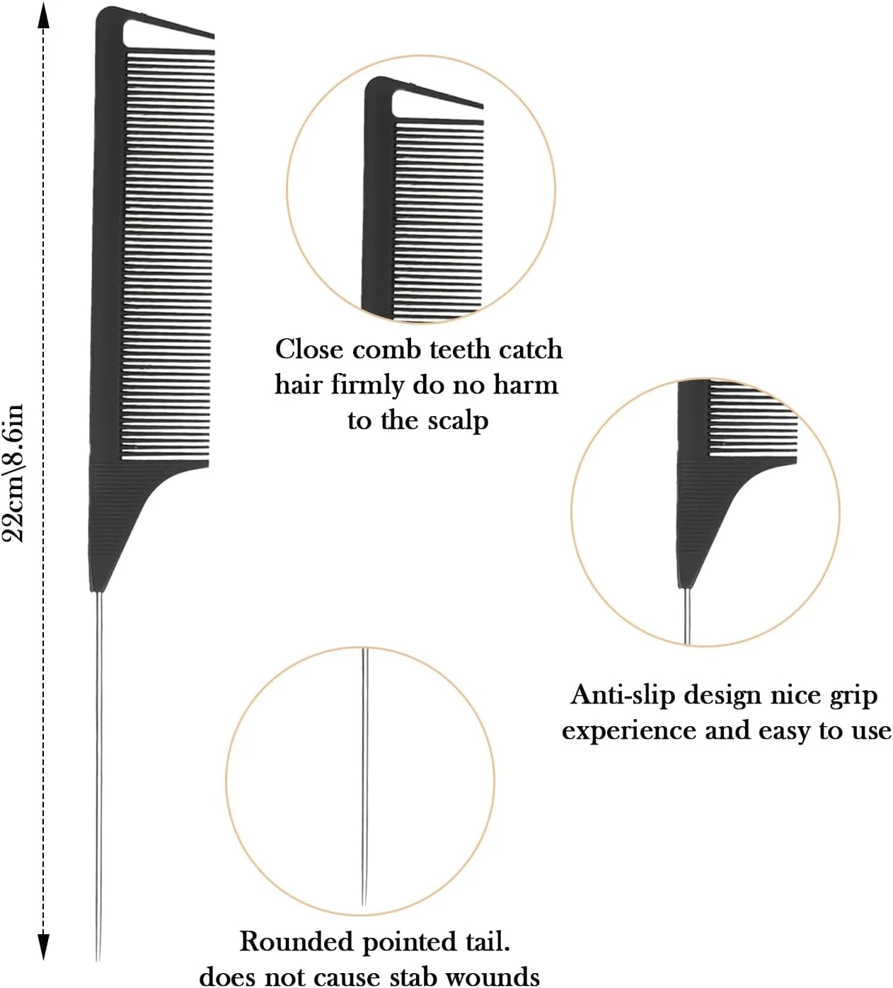 ست شانه پوش سه تکه Luoqun88، شانه دم موشی، ست شانه حالت دهنده مو، ست شانه پوش برای صاف کردن مو، برس پوش دو طرفه برای مردان و زنان در سالن و استفاده خانگی (مشکی)