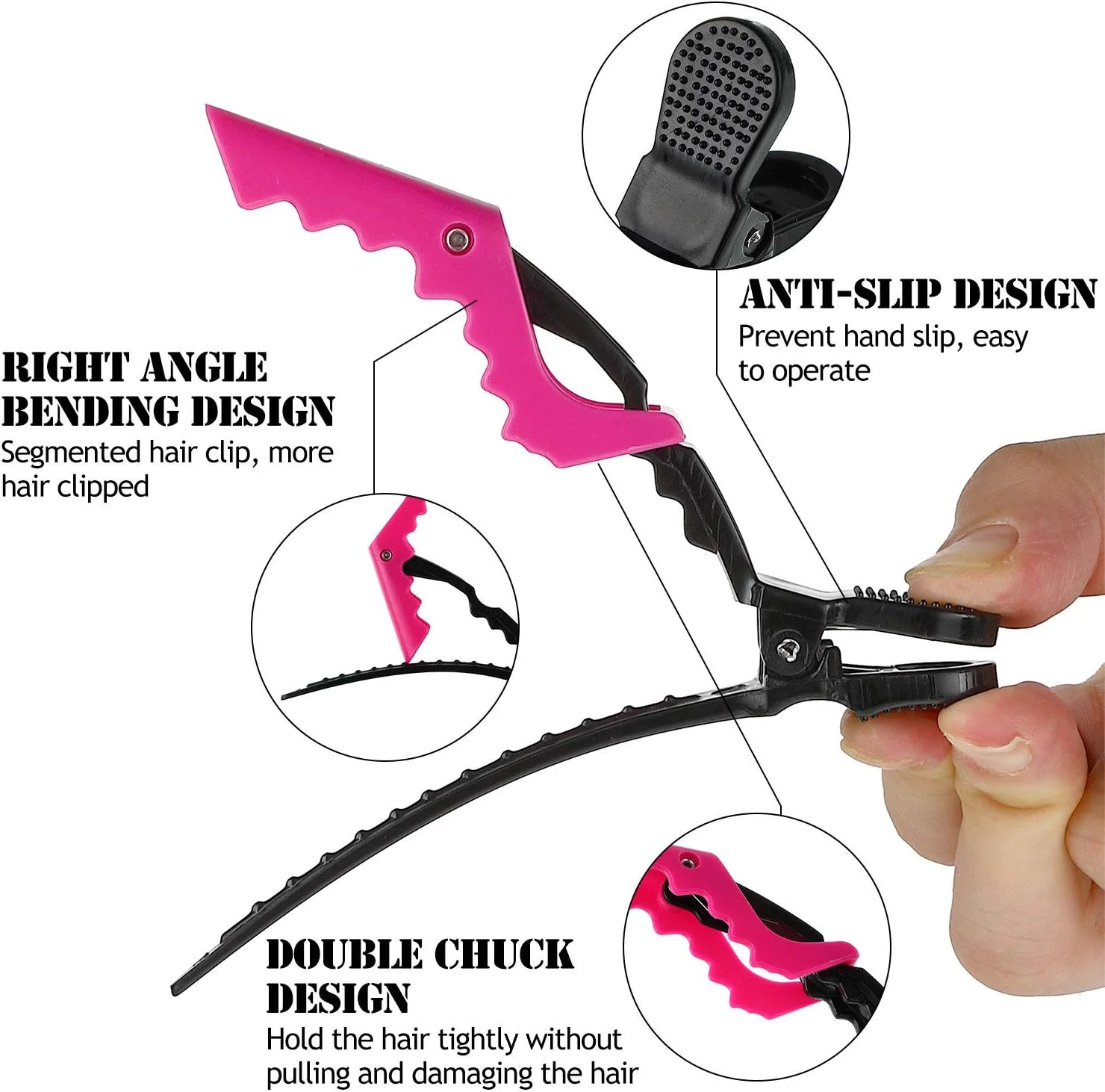 ست 2 عدد شانه فیبر کربن و 6 عدد گیره موی سوسماری تقسیم کننده، شانه دم موشی، شانه برش با دندانه های پهن و ظریف، ابزار آرایشگری و مراقبت از مو برای انواع موهای مردانه و زنانه