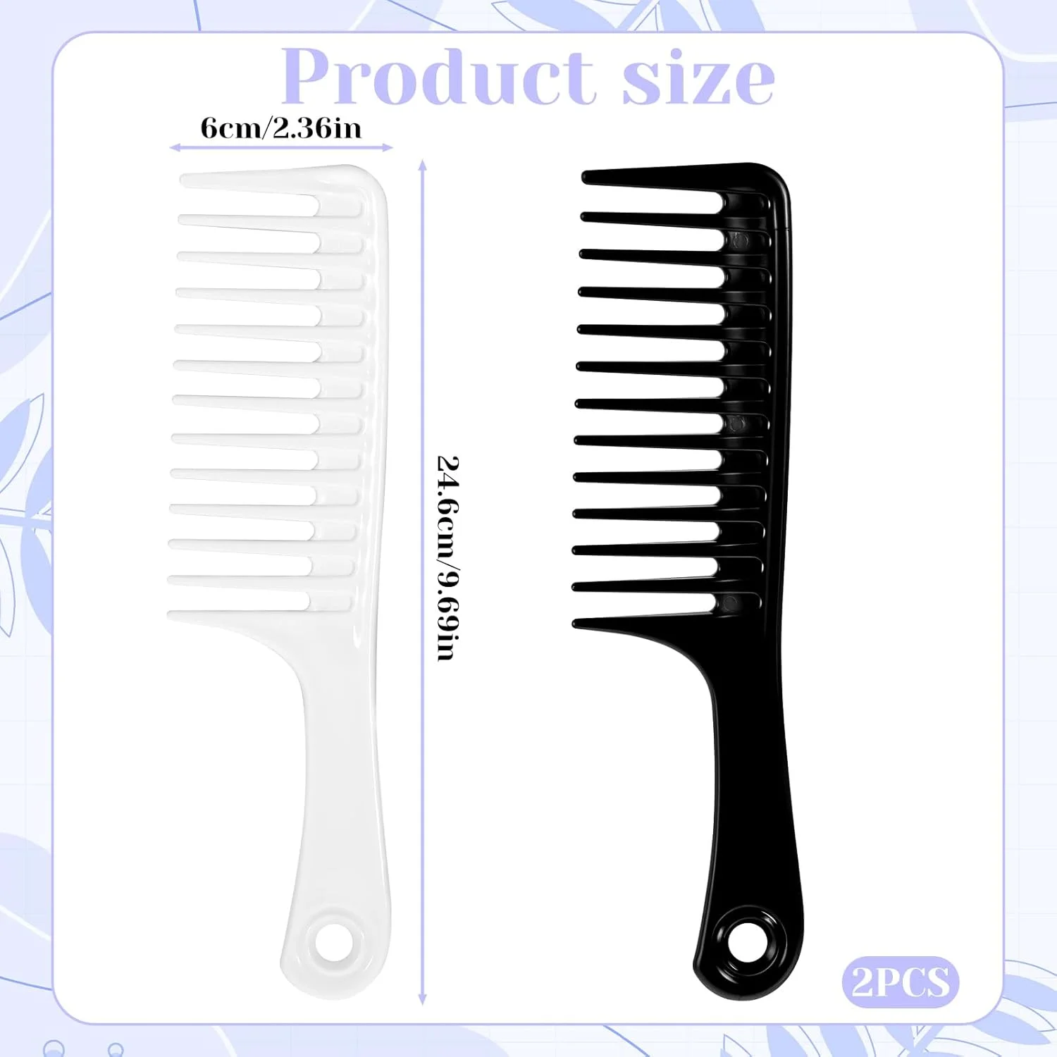 شانه دندانه پهن بزرگ 2 عددی، شانه حمام برای زنان برس موی فر شانه گره باز کن برس حالت دهنده مو ابزار آرایشگری برای زنان و مردان موهای بلند کوتاه مرطوب یا خشک (1 مشکی، 1 سفید)