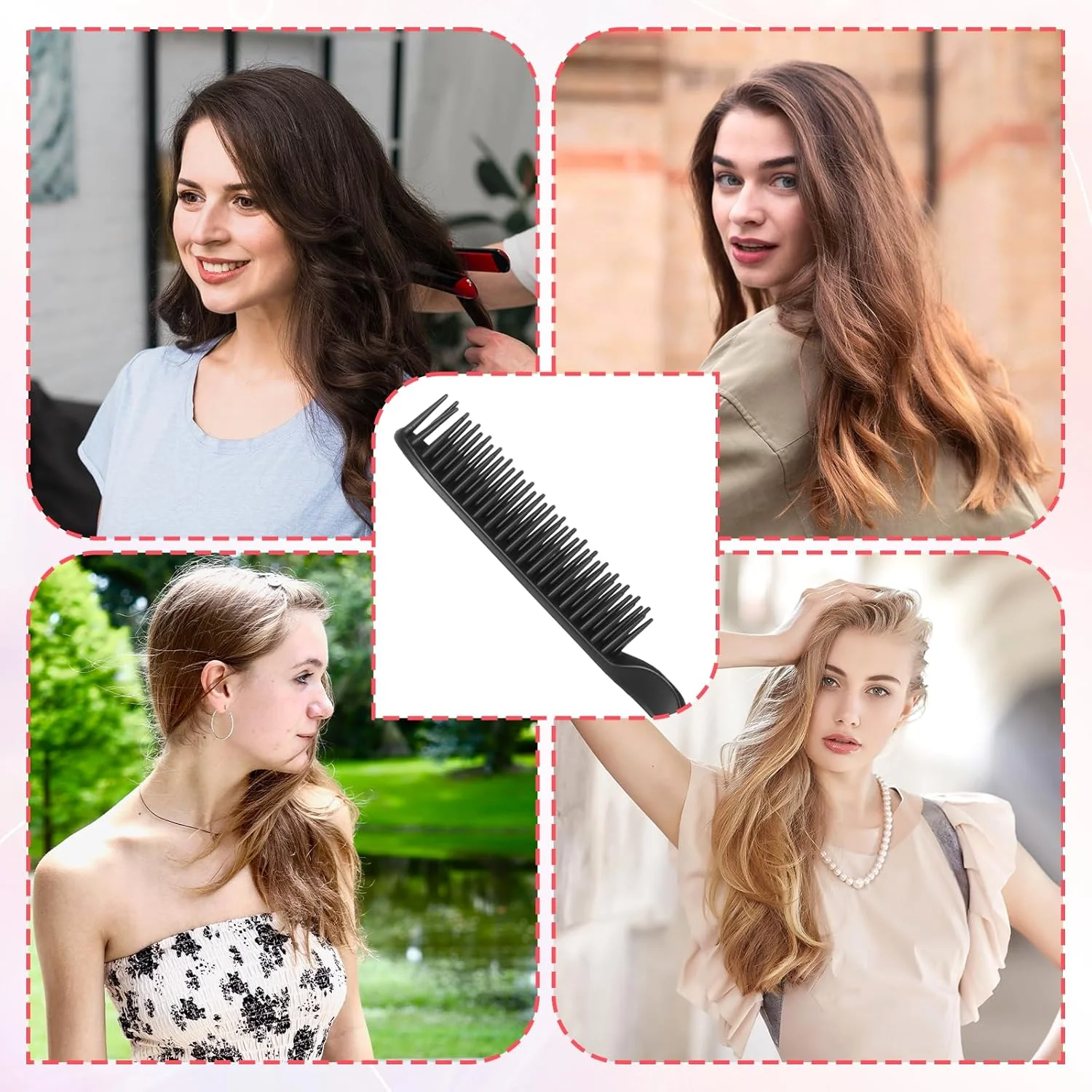 ست 2 عددی شانه حالت دهنده 3 ردیفه، برس حالت دهنده موی فر، شانه دم باریک مناسب برای شانه کردن، جدا کردن و حالت دادن به فرها (مشکی)