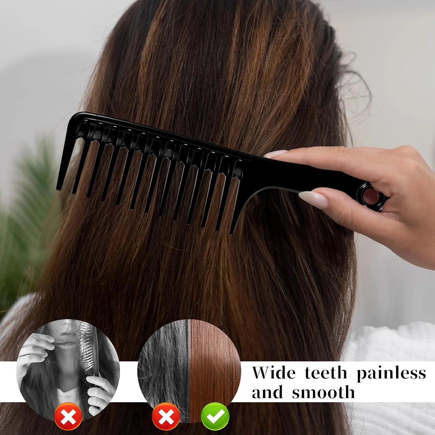 شانه دندانه پهن بزرگ 2 عددی، شانه حمام برای زنان برس موی فر شانه گره باز کن برس حالت دهنده مو ابزار آرایشگری برای زنان و مردان موهای بلند کوتاه مرطوب یا خشک (1 مشکی، 1 سفید)