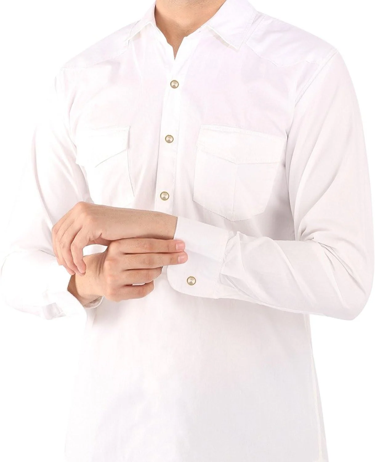 دکمه سردست طلایی با کریستال سفید و زنجیر Vama Fashions برای مردان و زنان دکمه سردست طلایی با کریستال سفید و زنجیر Vama Fashions برای مردان و زنان