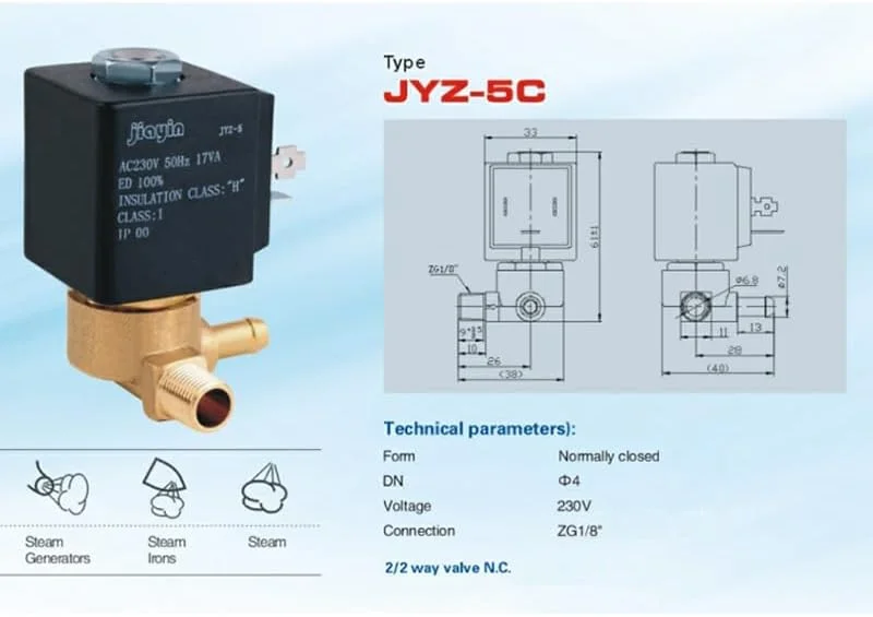 شیر برقی آب نرمال بسته JAIYNIYADAKATA Jiayin JYZ-5 2/2 راهه AC 230V 50Hz G1/8" 4mm برای ژنراتور جریان گاز