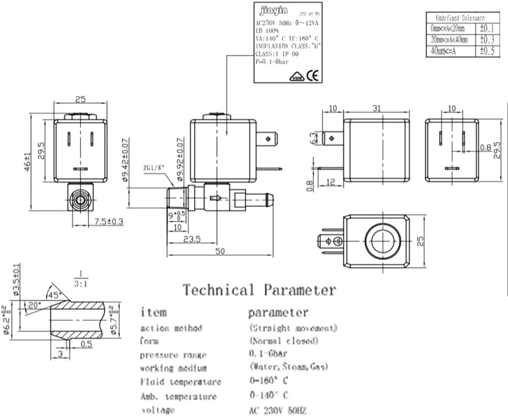 شیر برقی الکترومغناطیسی دیافراگمی 2/2 راهه آب، گاز و بخار Jiayin JYZ-4T AC 230V G1/8 اینچ برای اتوهای برقی/لوازم کوچک و غیره