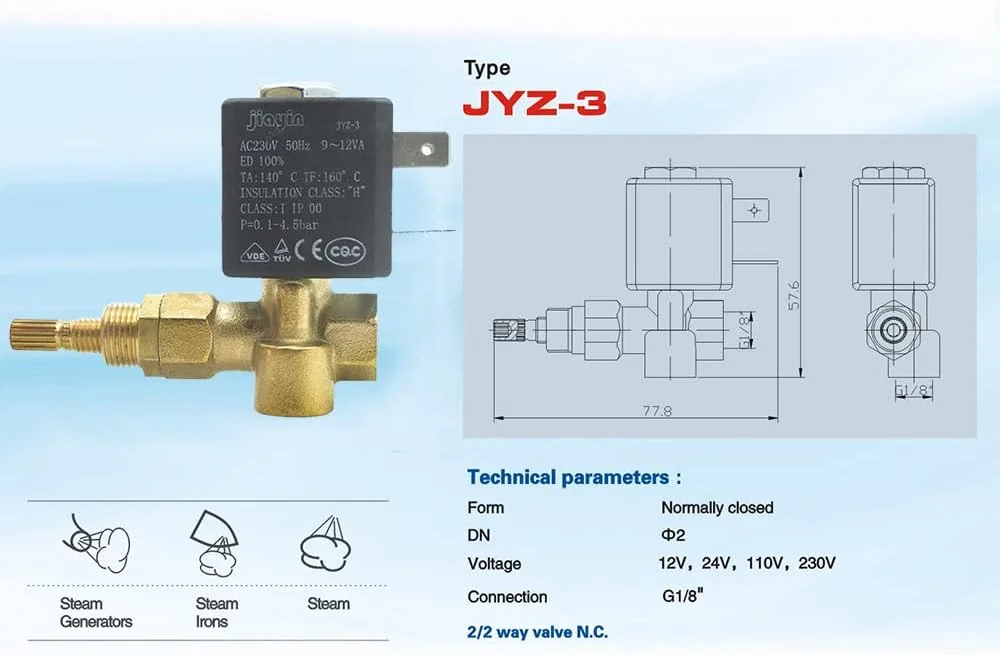 شیر برقی الکترومغناطیسی فشار قوی آب، گاز، بخار و اتو JIAYIN JYZ-3 AC230V G1/8" JYZ-3، شیر کنترل آتش، نوع 2 طرفه شیر برقی الکترومغناطیسی فشار قوی آب، گاز، بخار و اتو JIAYIN JYZ-3 AC230V G1/8" JYZ-3، شیر کنترل آتش، نوع 2 طرفه