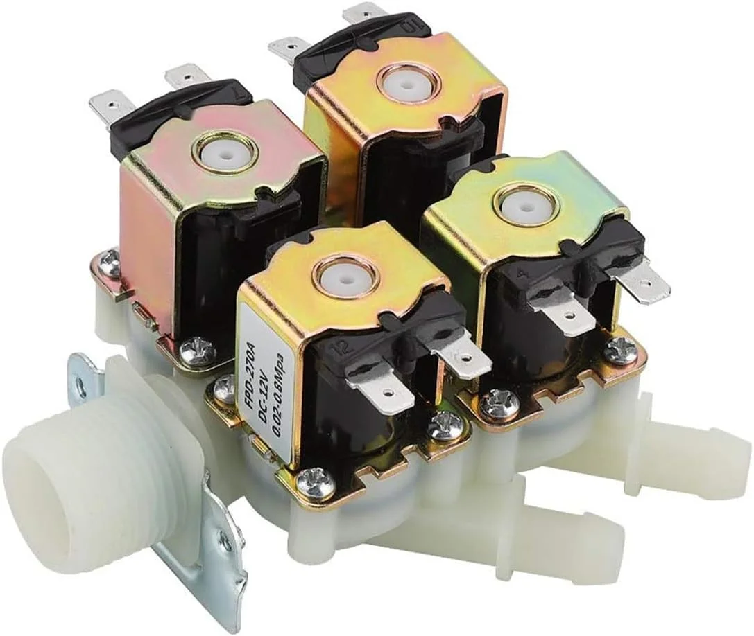 شیر برقی ایرون، 1 ورودی 4 خروجی، DC 12V، شیرهای برقی G3/4 اینچ، شیر الکترومغناطیسی پلاستیکی نرمال بسته برای سیستم های آبیاری و اتوماسیون خانگی