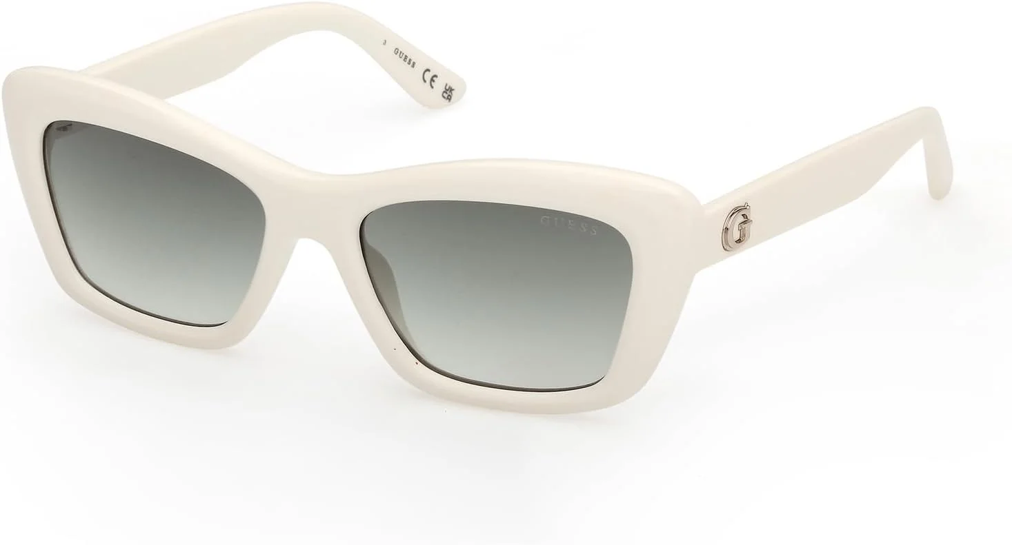 عینک آفتابی زنانه مستطیلی لبه دار کامل GUESS، سفید، 52