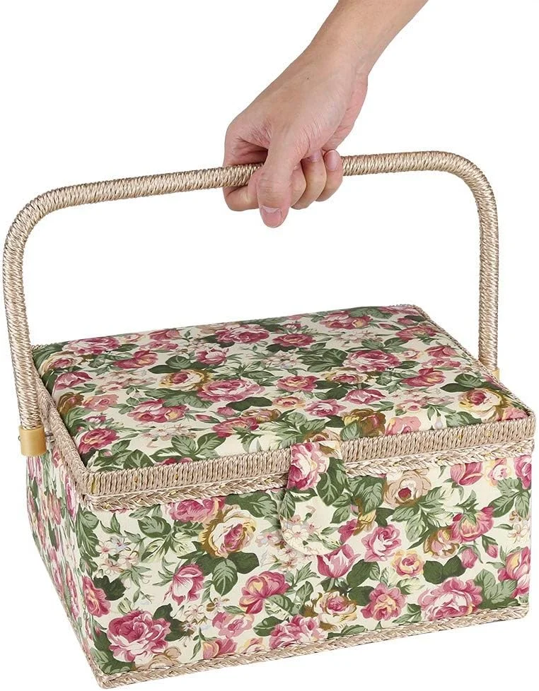 سبد خیاطی پارچه ای با طرح گل، سازمان دهنده لوازم خانگی با دسته برای کارهای دستی سبد خیاطی پارچه ای با طرح گل، سازمان دهنده لوازم خانگی با دسته برای کارهای دستی