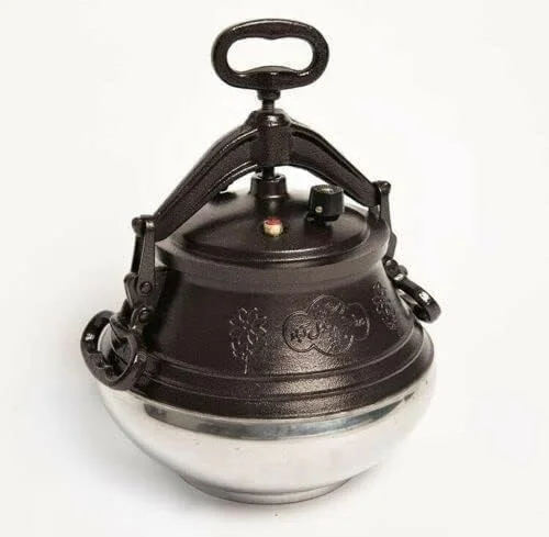 Easy*Click Traditional Heavy Duty Pressure Cooker | Vintage Style Hand Lock Design | Cast Iron & Stainless Steel Body | Durable & Safe for Home Cooking, Stews, and Curries 20 Litter Options)