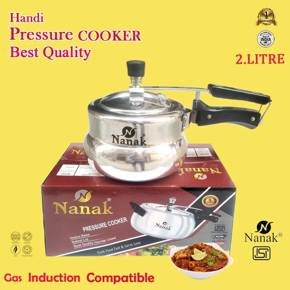 زودپز کلاسیک 2 لیتری NANAK مدل Handi، مناسب برای اجاق گاز و القایی، پخت سریع و سالم، آلومینیومی نقره ای، درب داخلی آلومینیومی - AB_2L01