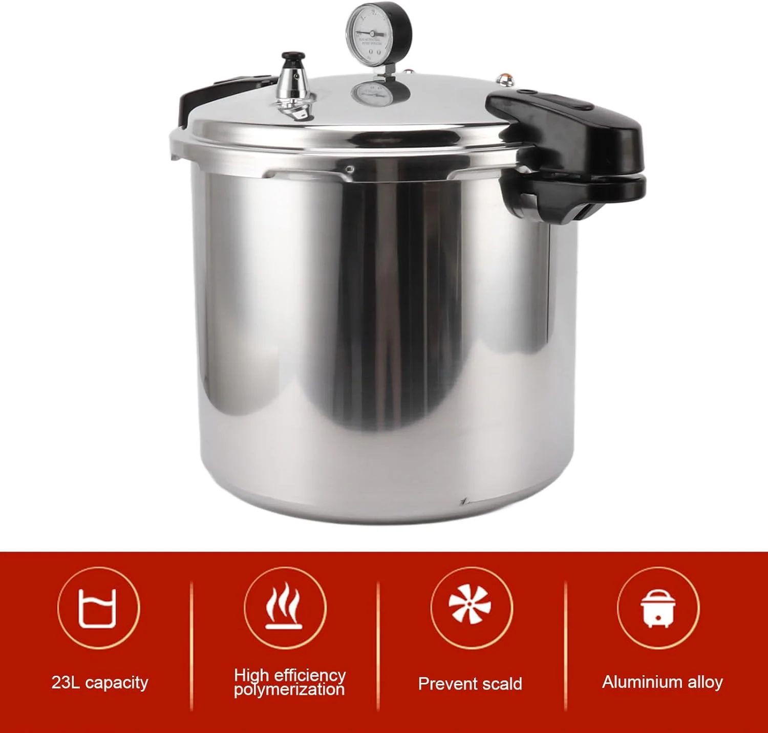 دیگ زودپز و کنسرو ساز Luocute، زودپز بزرگ 32 سانتی متری با گیج، کنسرو ساز آلیاژ آلومینیوم برای اجاق گاز و اجاق های مسطح، نقره ای