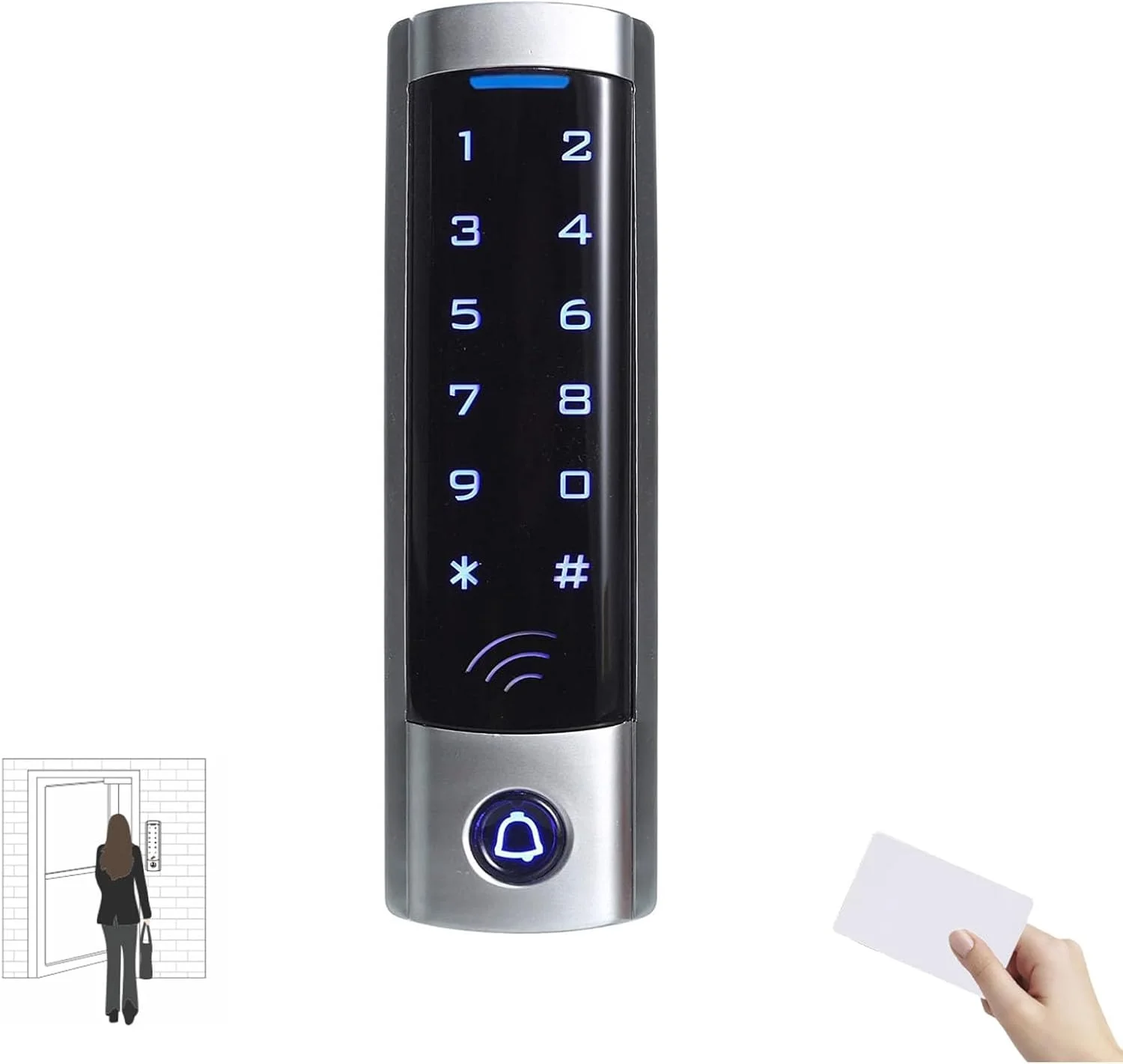 Touch Access Control Keypad, Waterproof Door Opener Keypad with Wiegand 26-bit Interface, Support 2000 Users & RFID Card, 125 khz Entry Security Access Control System for Home, Garage, Office Touch Access Control Keypad, Waterproof Door Opener Keypad with Wiegand 26-bit Interface, Support 2000 Users & RFID Card, 125 khz Entry Security Access Control System for Home, Garage, Office